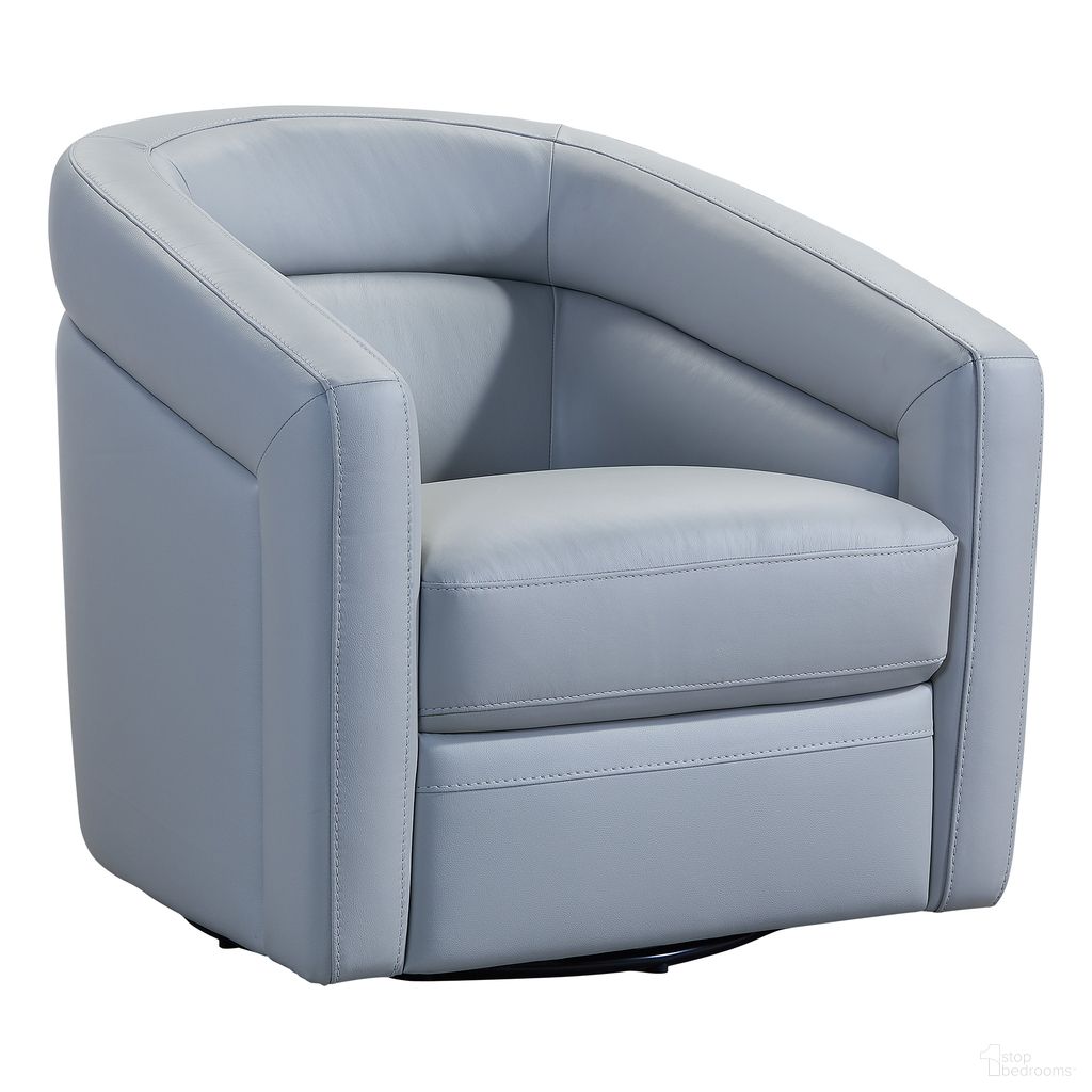 The appearance of Desi Contemporary Swivel Accent Chair In Dove Gray Genuine Leather designed by Armen Living in the modern / contemporary interior design. This dove gray piece of furniture  was selected by 1StopBedrooms from Desi Collection to add a touch of cosiness and style into your home. Sku: LCDSCHDV. Material: Wood.