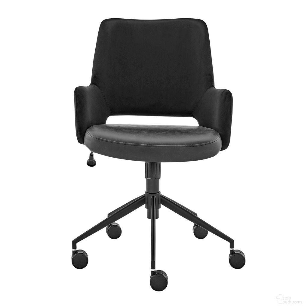The appearance of Desi Tilt Office Chair In Black designed by Euro Style in the modern / contemporary interior design. This black piece of furniture was selected by 1StopBedrooms from Desi Collection to add a touch of cosiness and style into your home. Sku: 30492BLK. Material: Velvet.
