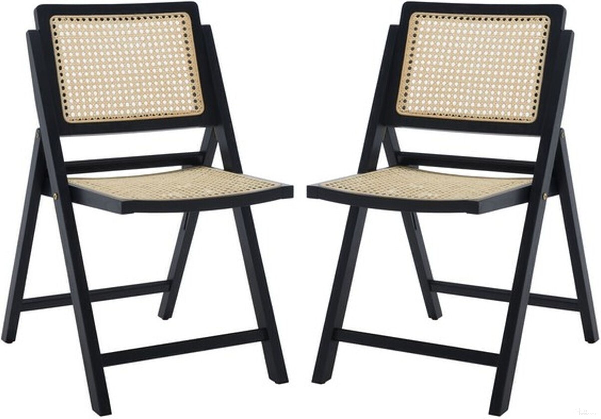 The appearance of Desiree Cane Folding Dining Chair In Black And Natural designed by Safavieh Couture in the transitional interior design. This black and natural piece of furniture was selected by 1StopBedrooms from Desiree Collection to add a touch of cosiness and style into your home. Sku: SFV4137A-SET2. Material: Wood. Chair Type: Side Chair.