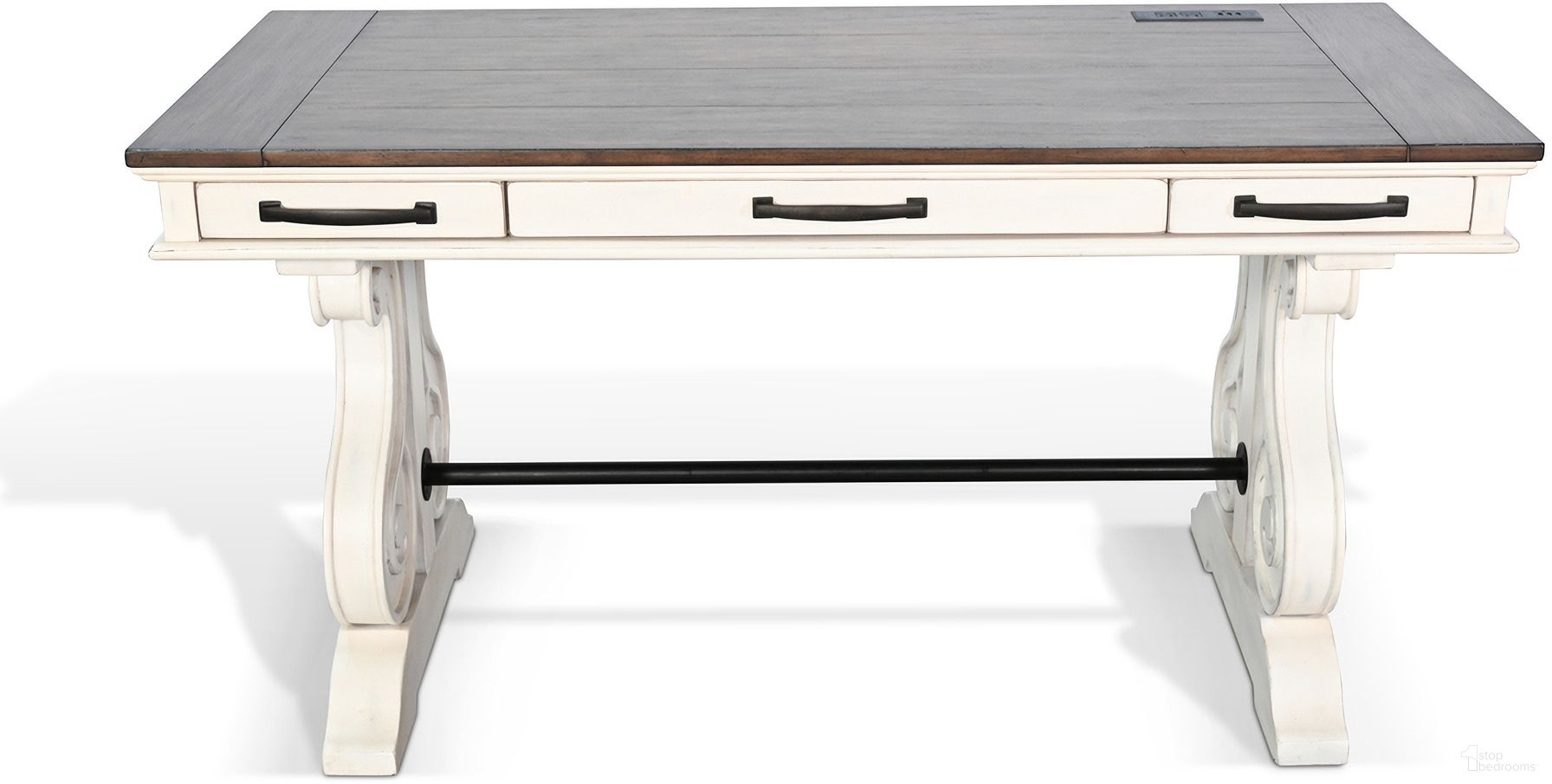 The appearance of Desk with Power Strip In White designed by Sunny Designs in the transitional interior design. This marble white/buckskin piece of furniture  was selected by 1StopBedrooms from 2847 Collection to add a touch of cosiness and style into your home. Sku: 2847MB. Material: Solid Wood.