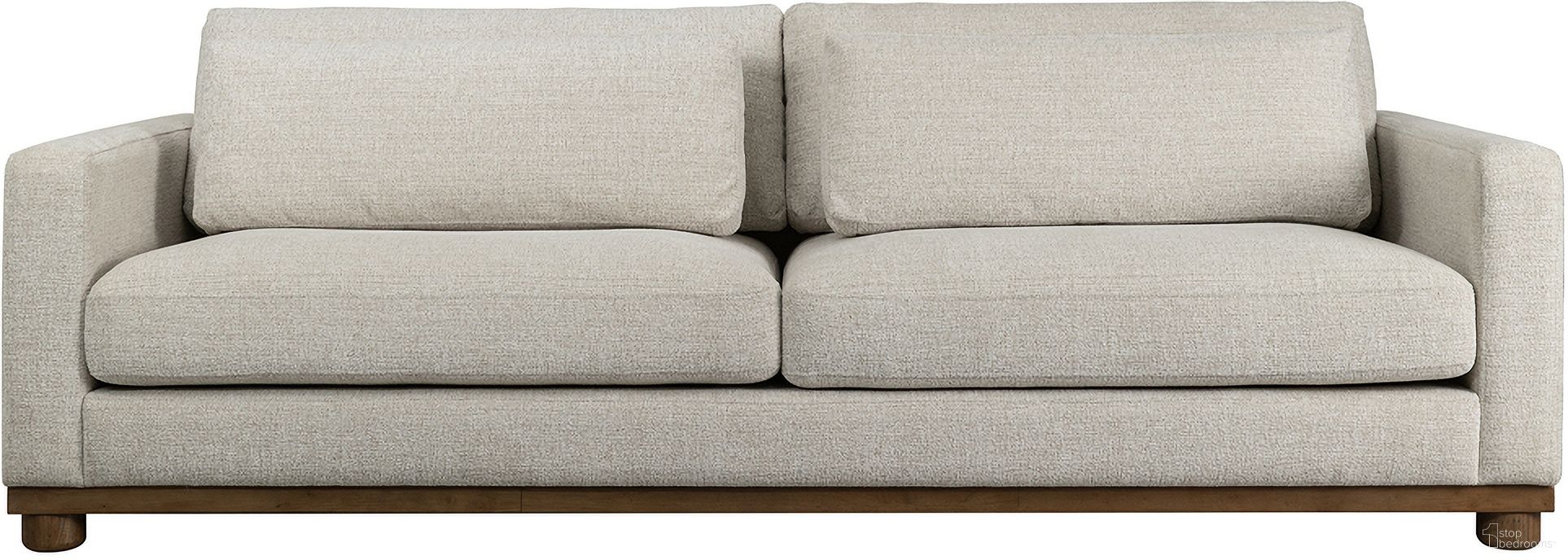 Destin 98 Inch Upholstered Polyester Wood Modern Two Cushion Sofa In Beige and Brown