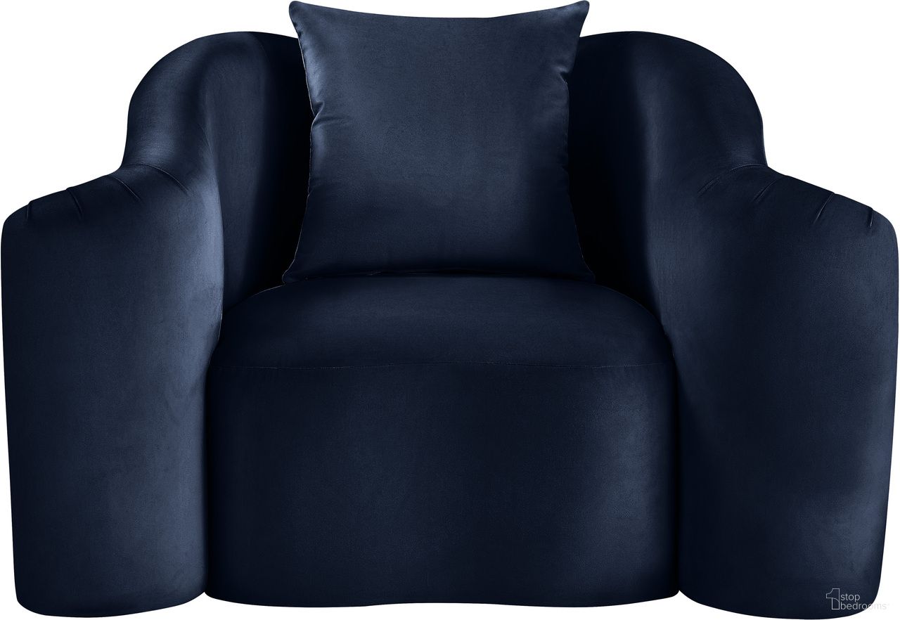 The appearance of Destin Velvet Chair In Navy Velvet designed by Meridian in the modern / contemporary interior design. This navy velvet piece of furniture  was selected by 1StopBedrooms from Destin Collection to add a touch of cosiness and style into your home. Sku: 44052Navy-C. Material: Velvet.