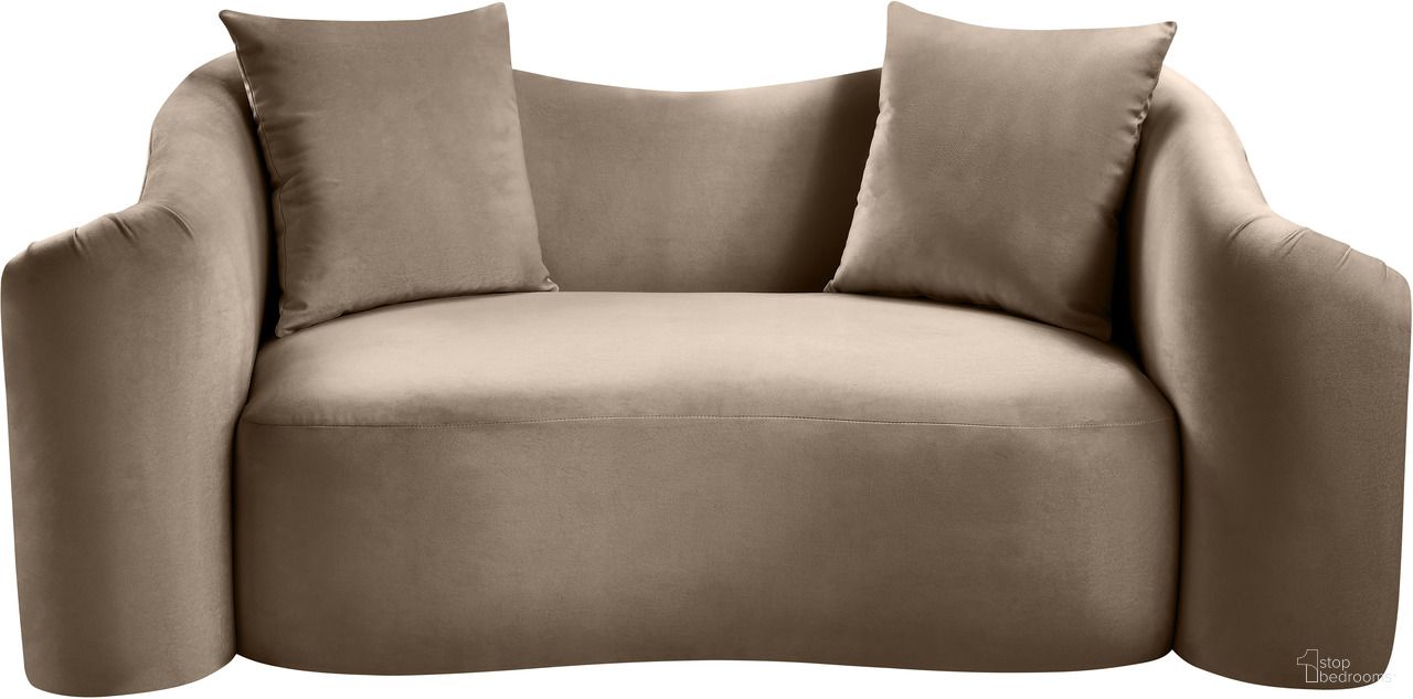 The appearance of Destin Velvet Loveseat In Taupe designed by Meridian in the modern / contemporary interior design. This taupe piece of furniture was selected by 1StopBedrooms from Destin Collection to add a touch of cosiness and style into your home. Sku: 44052Taupe-L. Material: Velvet.