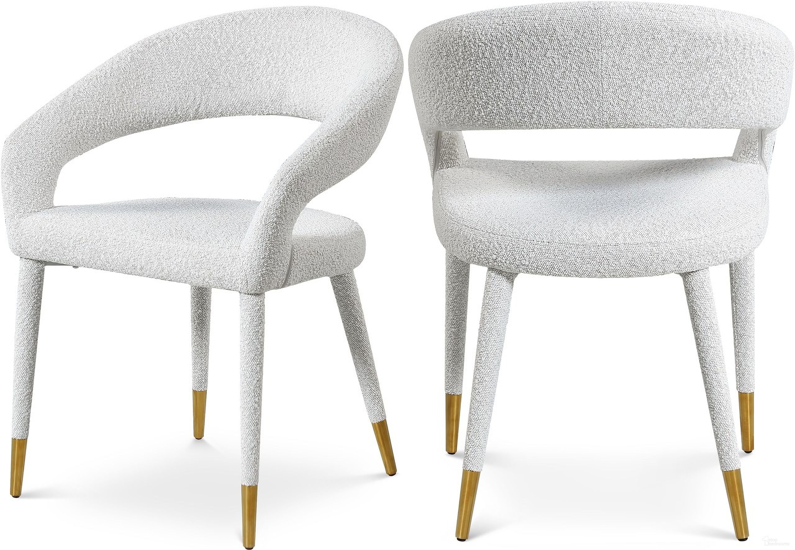 The appearance of Destiny Boucle Fabric Dining Chair In Cream designed by Meridian in the modern / contemporary interior design. This cream piece of furniture was selected by 1StopBedrooms from Destiny Collection to add a touch of cosiness and style into your home. Sku: 539Cream-C. Material: Stainless Steel. Chair Type: Arm Chair.
