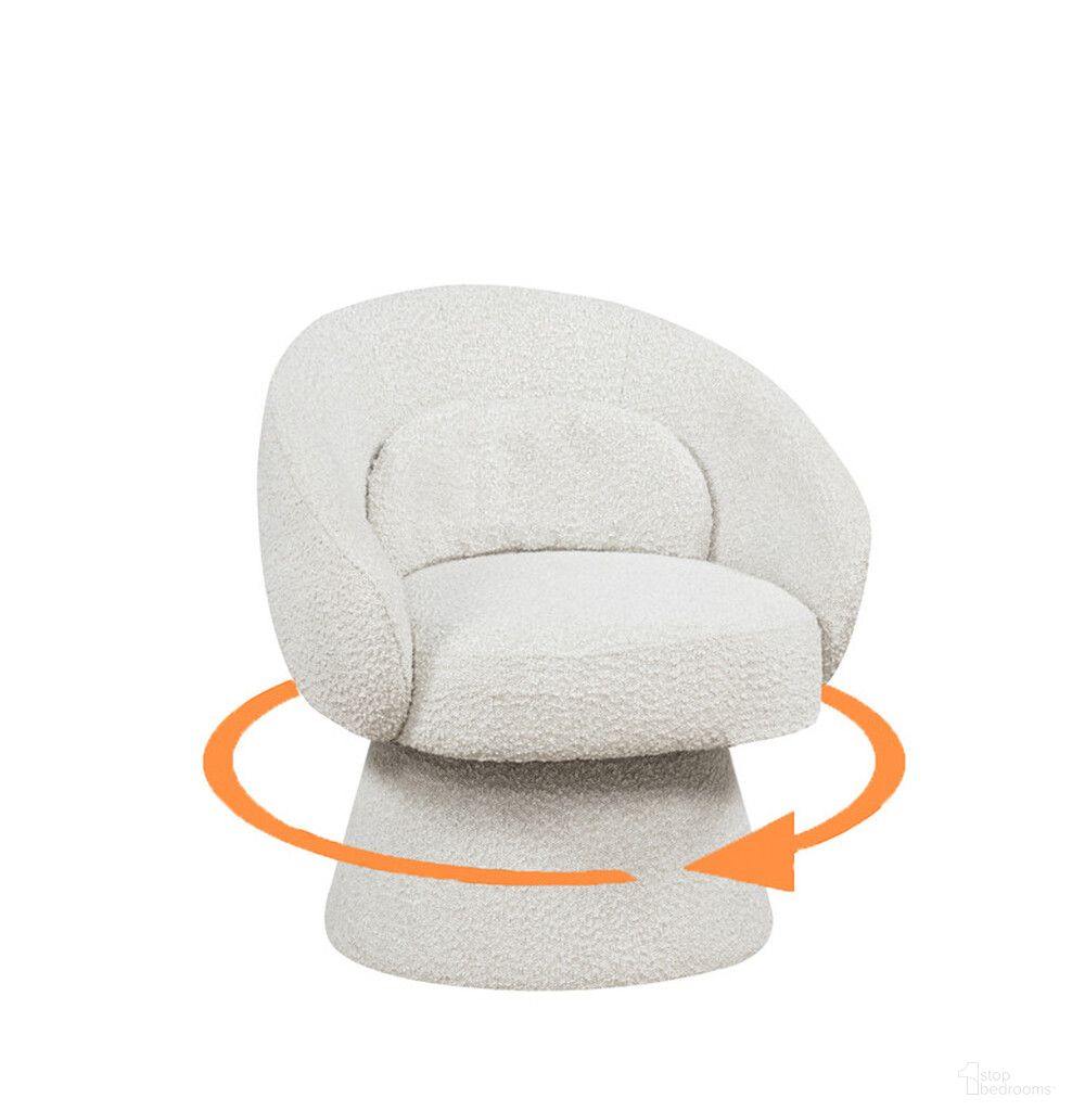 The appearance of Destiny Boucle Swivel Accent Chair with Lumbar Pillow In Cream designed by Best Quality Furniture in the glam interior design. This cream piece of furniture was selected by 1StopBedrooms from Destiny Collection to add a touch of cosiness and style into your home. Sku: AC302. Material: Boucle.