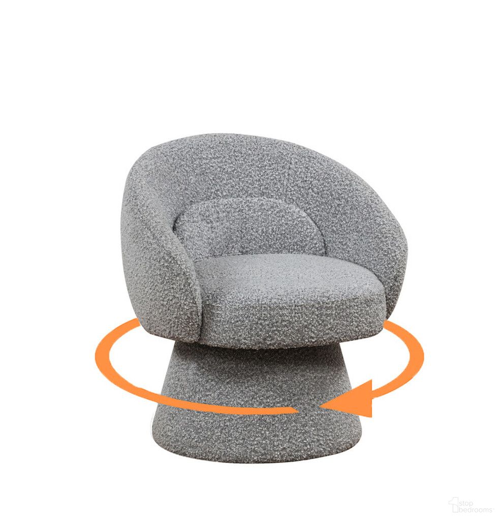 The appearance of Destiny Boucle Swivel Accent Chair with Lumbar Pillow In Rich Gray designed by Best Quality Furniture in the glam interior design. This rich gray piece of furniture  was selected by 1StopBedrooms from Destiny Collection to add a touch of cosiness and style into your home. Sku: AC300. Material: Boucle.