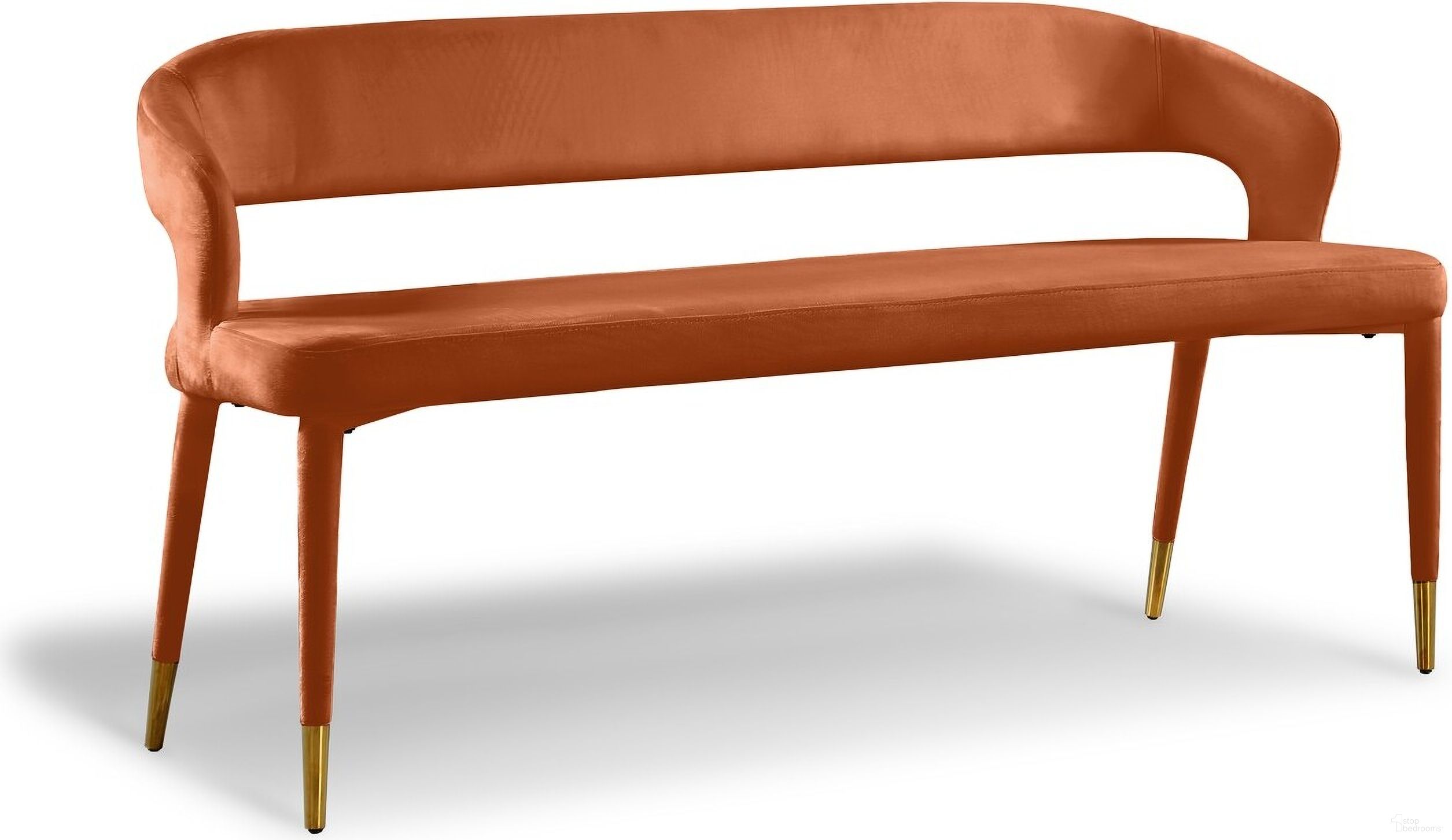The appearance of Destiny Velvet Bench In Cognac designed by Meridian in the modern / contemporary interior design. This cognac piece of furniture was selected by 1StopBedrooms from Destiny Collection to add a touch of cosiness and style into your home. Sku: 582Cognac. Material: Velvet.