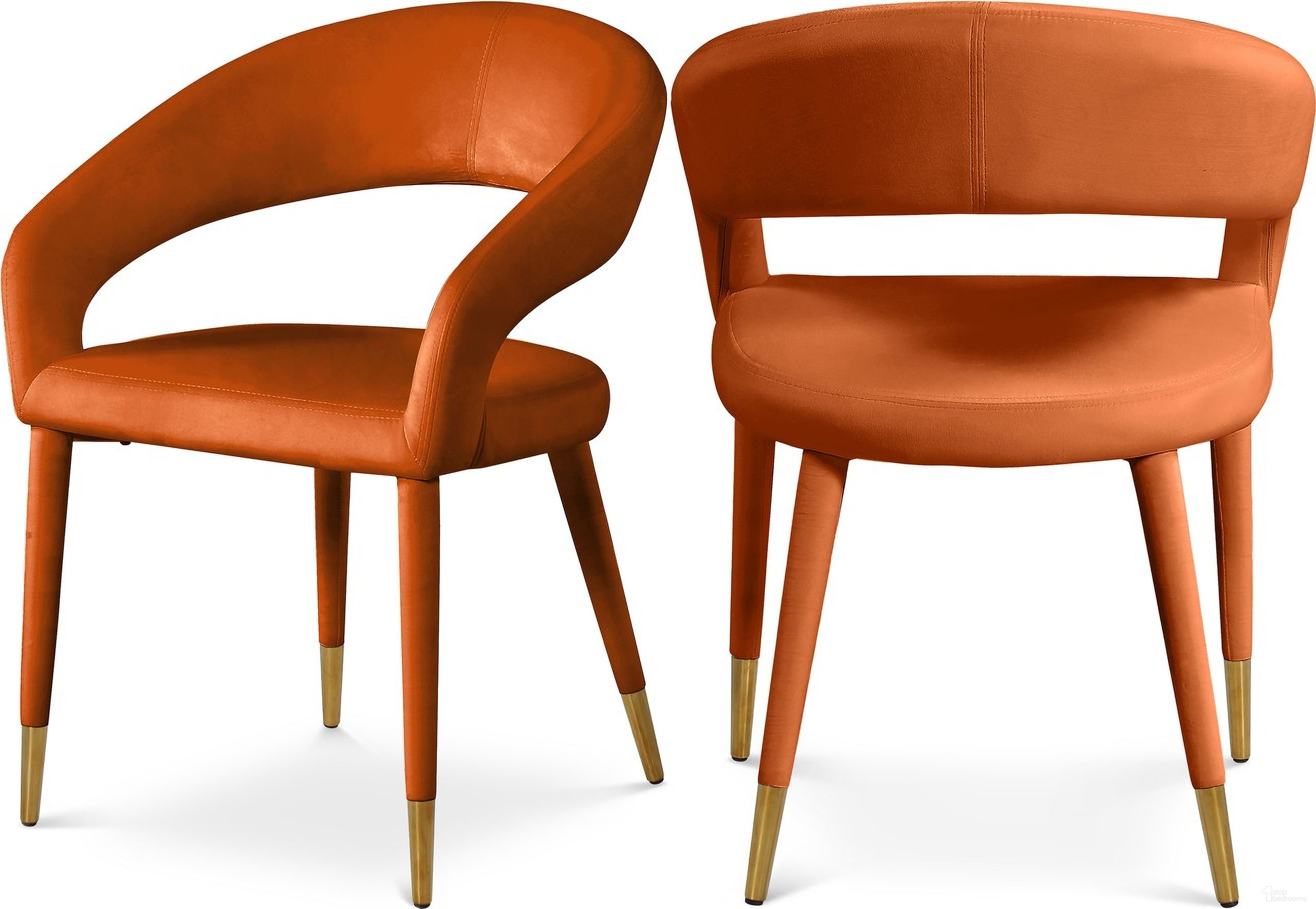 The appearance of Destiny Velvet Dining Chair In Cognac designed by Meridian in the modern / contemporary interior design. This cognac piece of furniture was selected by 1StopBedrooms from Destiny Collection to add a touch of cosiness and style into your home. Sku: 537Cognac-C. Material: Velvet. Chair Type: Arm Chair.