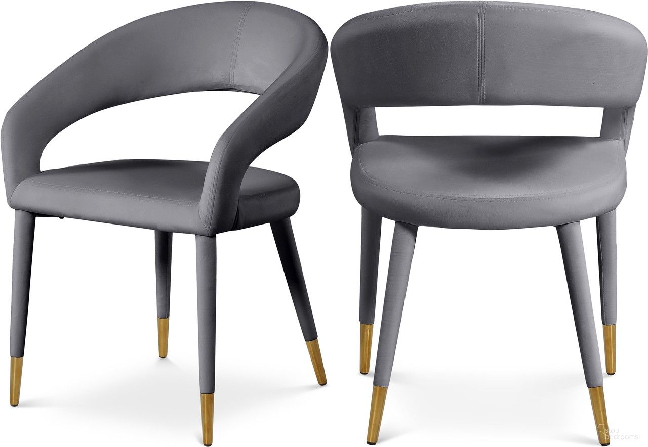 The appearance of Destiny Velvet Dining Chair In Grey designed by Meridian in the modern / contemporary interior design. This grey piece of furniture was selected by 1StopBedrooms from Destiny Collection to add a touch of cosiness and style into your home. Sku: 537Grey-C. Material: Velvet. Chair Type: Arm Chair.