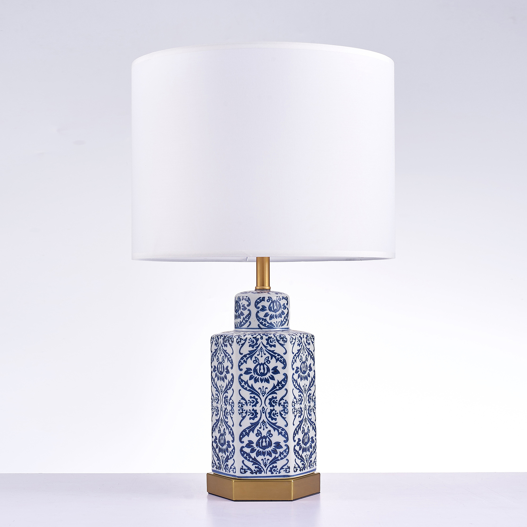 Destro Collection Metal and Ceramic Table Lamp Lights In White and Blue ...