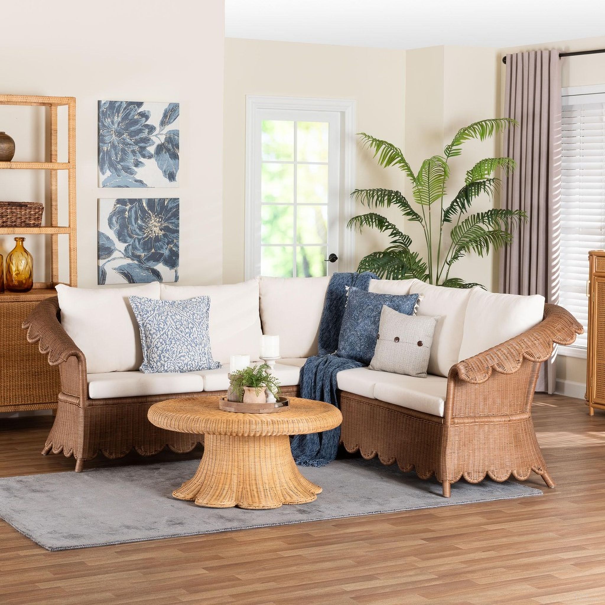 The appearance of Detta Natural Rattan 3-Piece Sectional Set In Peanut Brown designed by Baxton Studio in the bohemian interior design. This peanut brown piece of furniture  was selected by 1StopBedrooms from Detta Collection to add a touch of cosiness and style into your home. Sku: Detta-Peanut Brown-Rattan-3PC Sectional Set. Material: Natural Rattan.