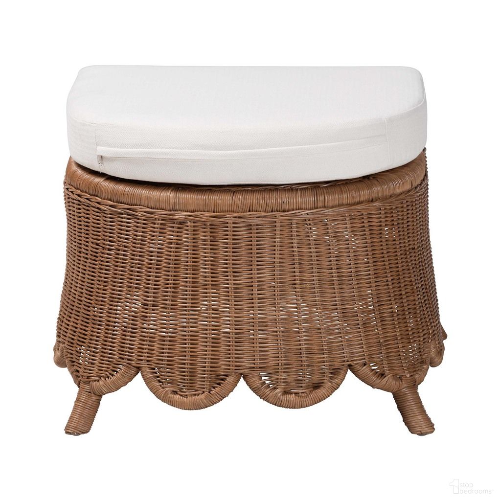 Detta Natural Rattan Footstool with Cushion In Peanut Brown