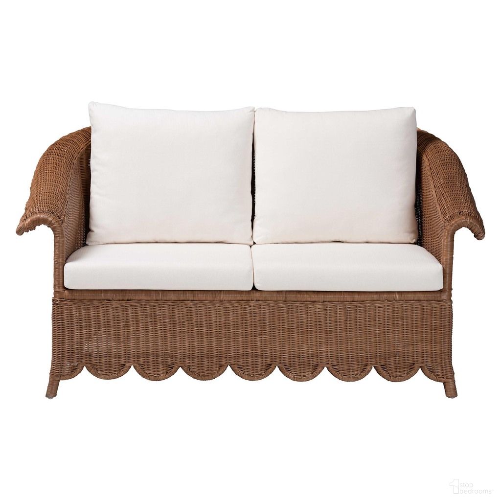 Detta Natural Rattan Loveseat with Cushion In Peanut Brown