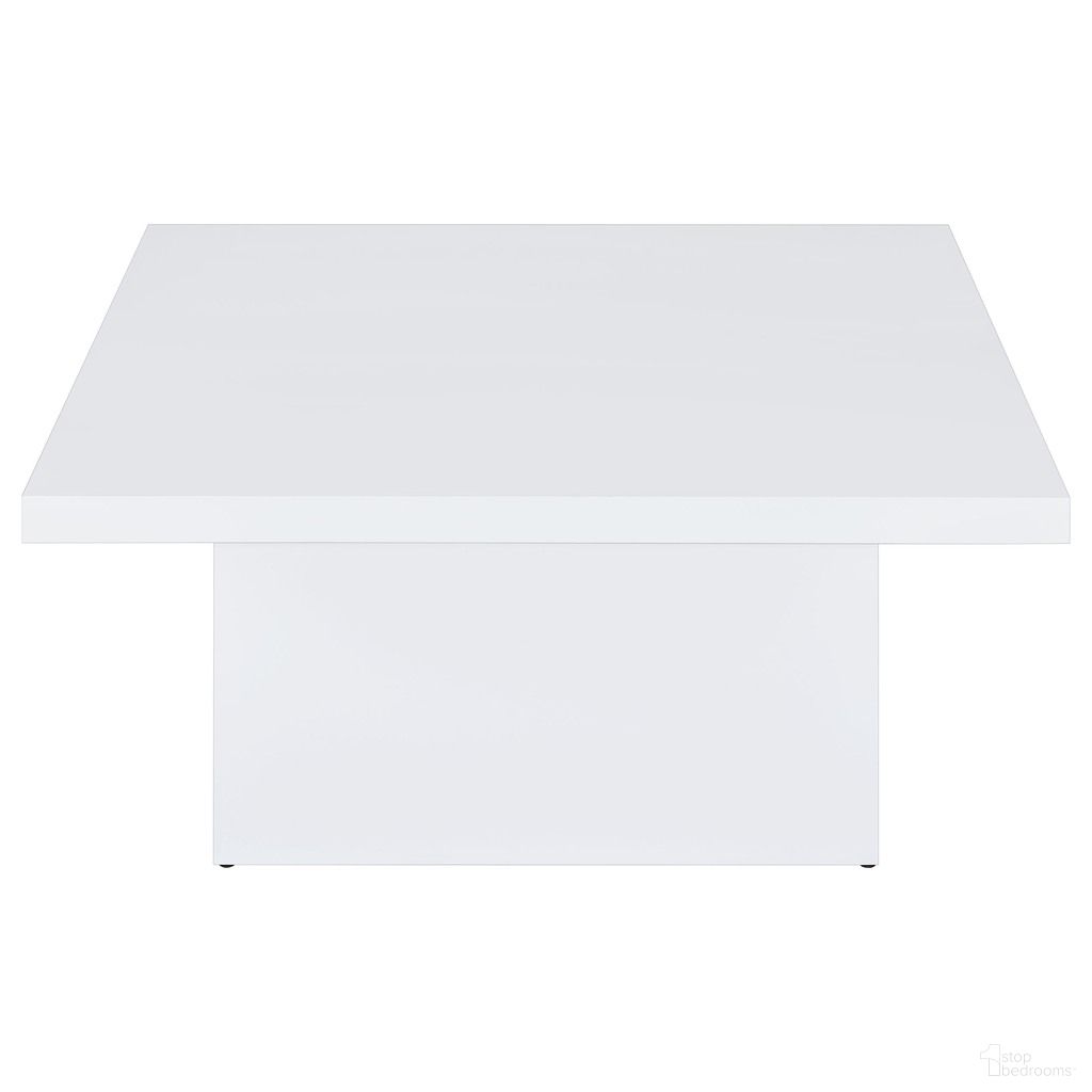 The appearance of Devar Square Engineered Wood Coffee Table In White High Gloss designed by Coaster in the modern / contemporary interior design. This white high gloss piece of furniture was selected by 1StopBedrooms from Devar Collection to add a touch of cosiness and style into your home. Sku: 710898. Material: Particle Board.