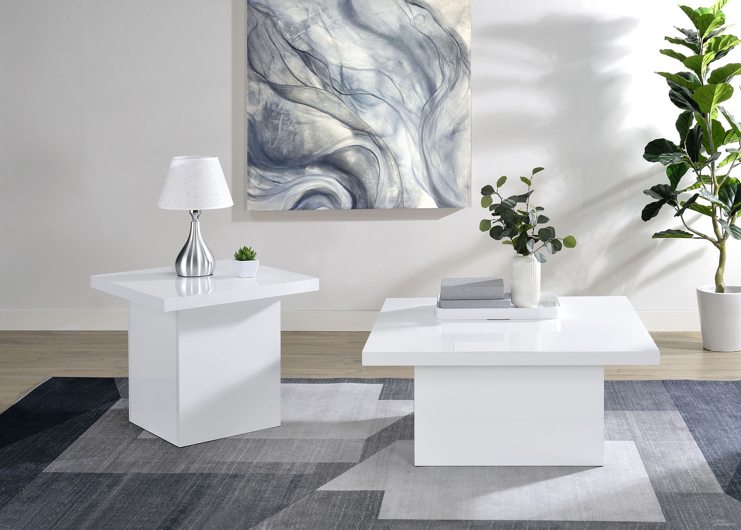 Devar Square Engineered Wood Occasional Table Set In White High Gloss