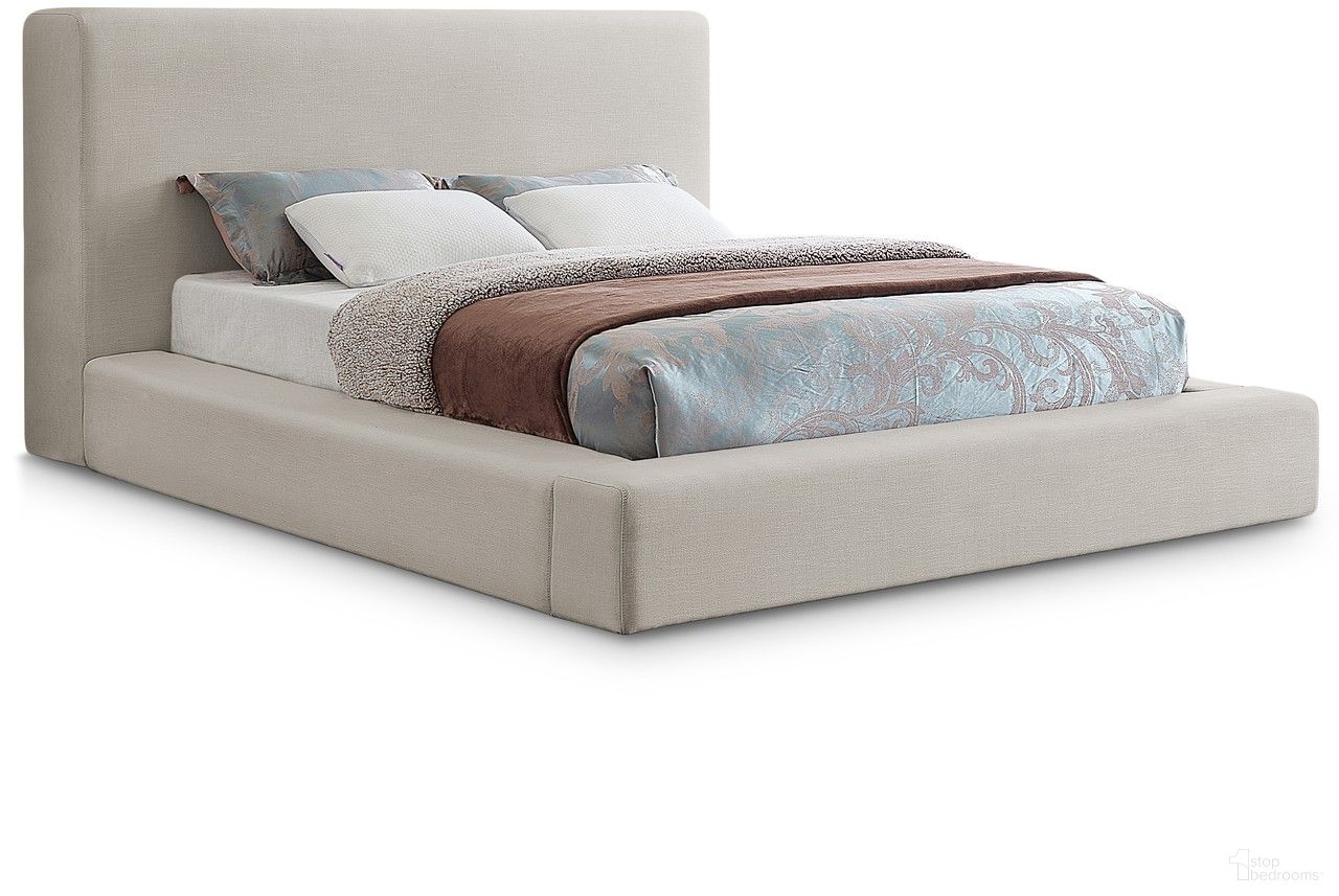 Devin Linen Textured Fabric Full Bed In Beige
