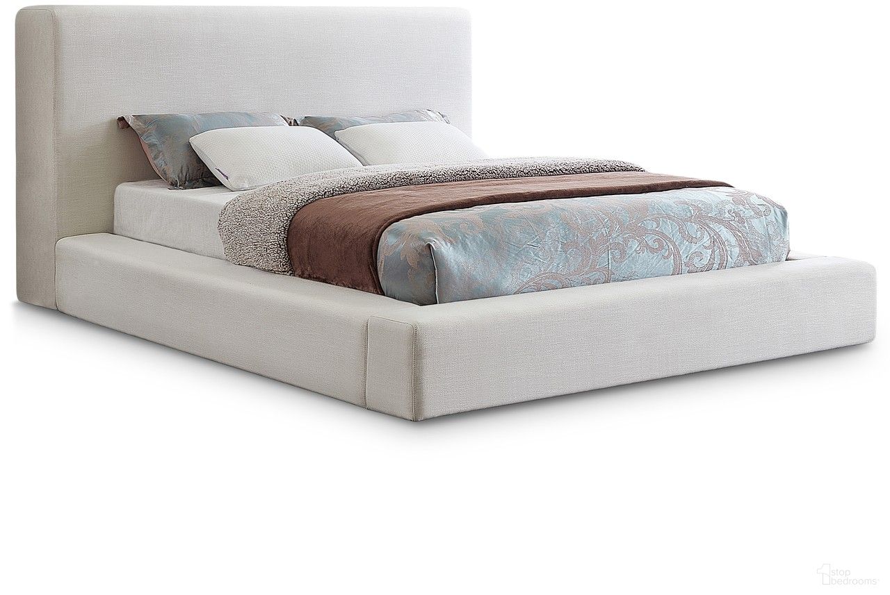 Devin Linen Textured Fabric Full Bed In Cream