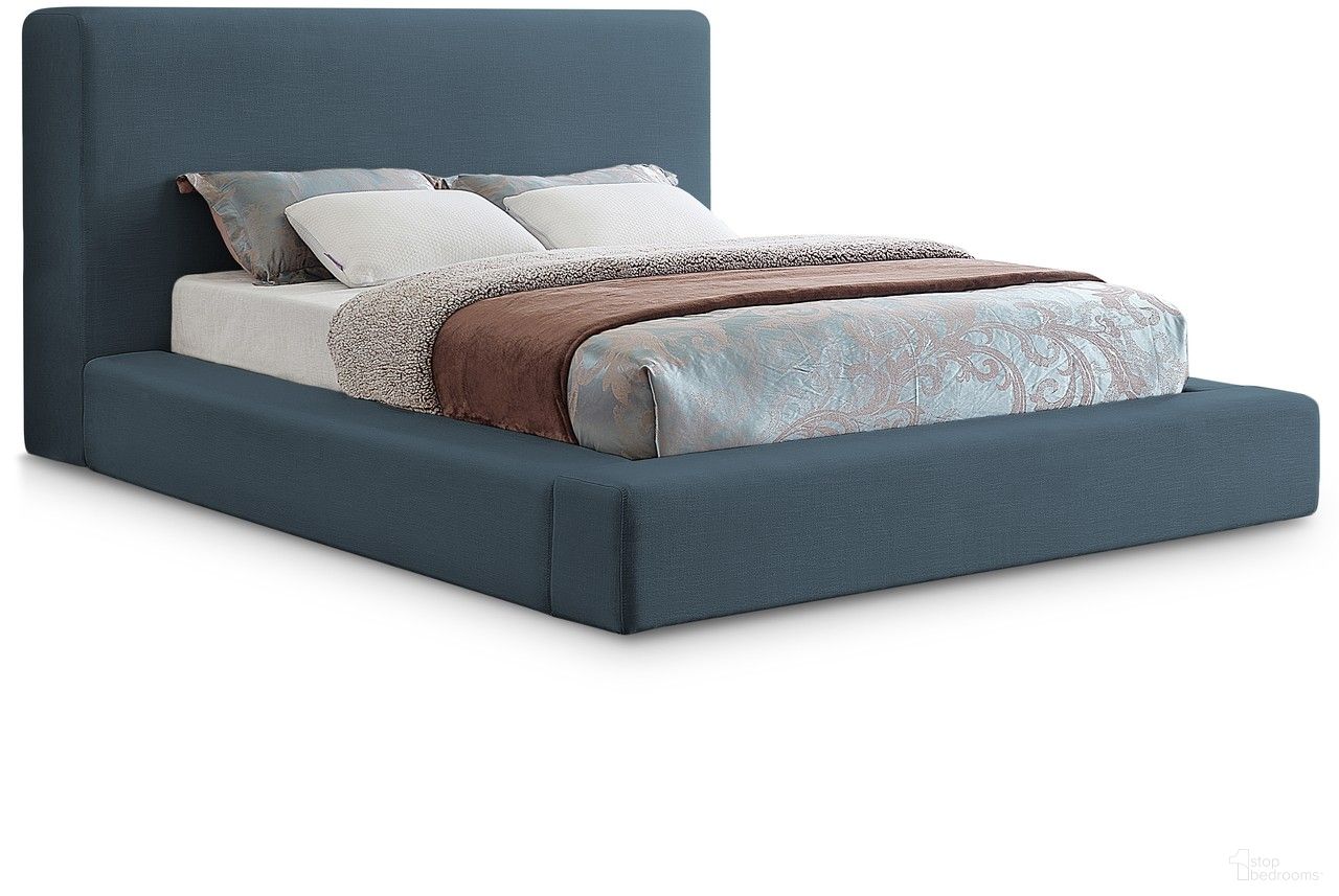 Devin Linen Textured Fabric King Bed In Navy