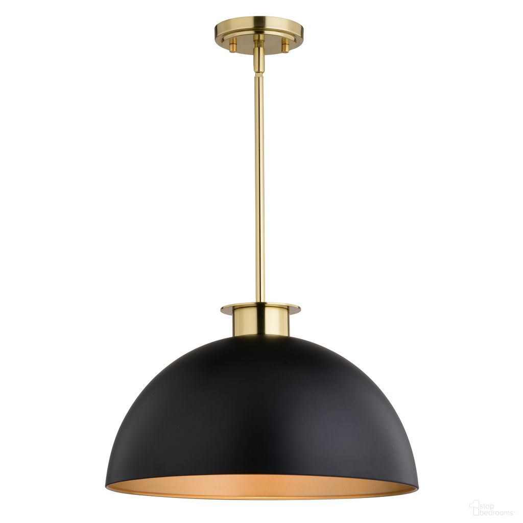 The appearance of Devon 16 Inch Pendant In Matte Black and Satin Brass designed by Vaxcel in the transitional interior design. This matte black/satin brass piece of furniture was selected by 1StopBedrooms from Devon Collection to add a touch of cosiness and style into your home. Sku: P0412. Material: Steel.