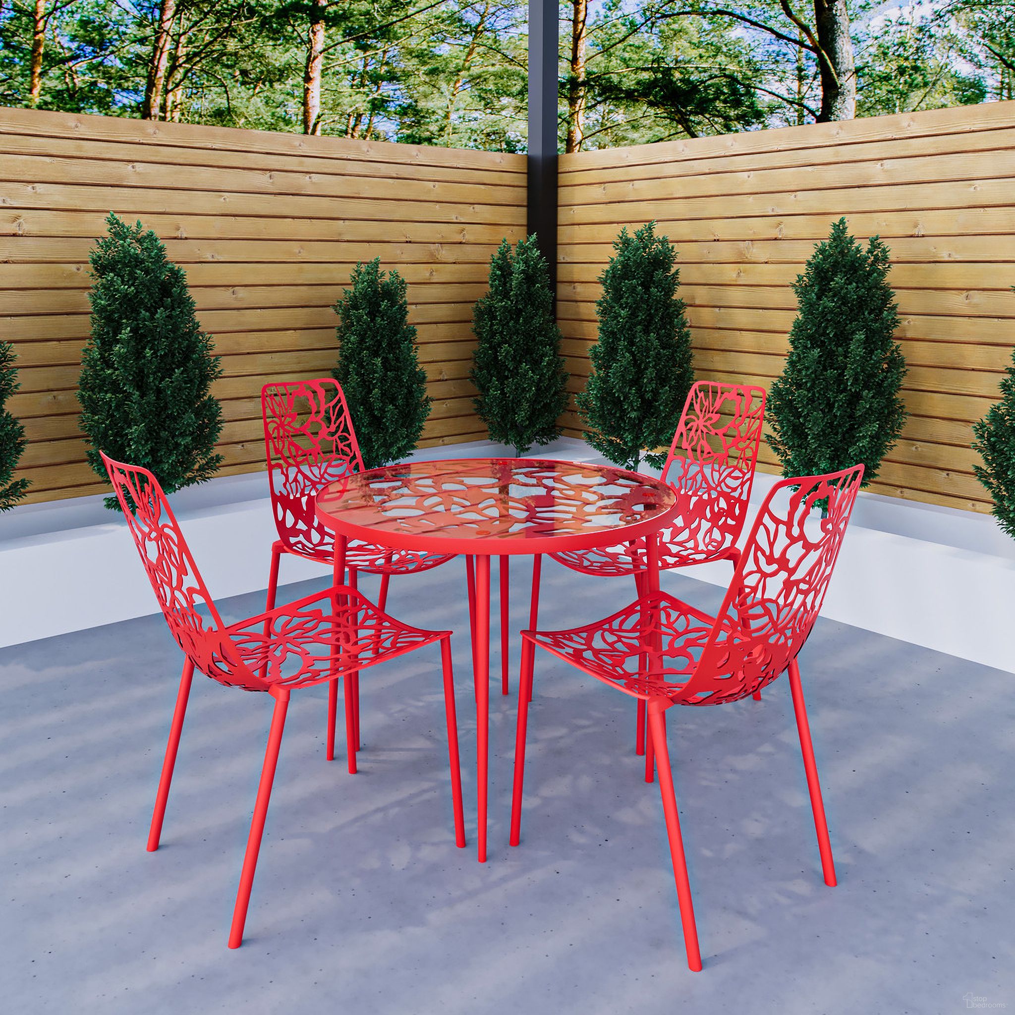 Devon 5 Piece Outdoor Patio Dining Set with Side Chair In Red