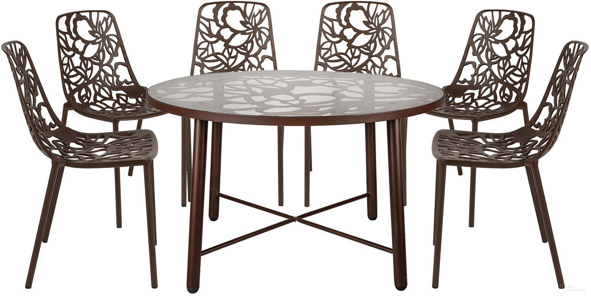 The appearance of Devon 7 Piece Outdoor Patio Dining Set with Side Chair In Brown designed by LeisureMod in the transitional interior design. This brown piece of furniture was selected by 1StopBedrooms from Devon Collection to add a touch of cosiness and style into your home. Sku: DT48C6BR. Material: Glass.