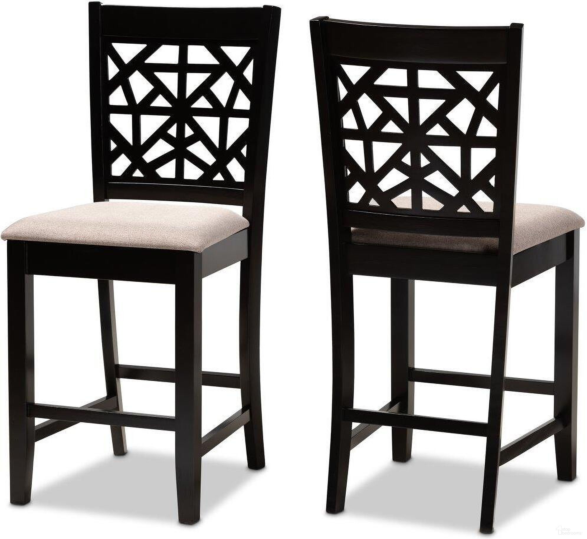 The appearance of Devon Modern and Contemporary Sand Fabric Upholstered and Espresso Brown Finished Wood 2-Piece Counter Height Pub Chair Set designed by Baxton Studio in the modern / contemporary interior design. This espresso brown piece of furniture was selected by 1StopBedrooms from Devon Collection to add a touch of cosiness and style into your home. Sku: RH310P-Sand/Dark Brown-PC. Material: Fabric.