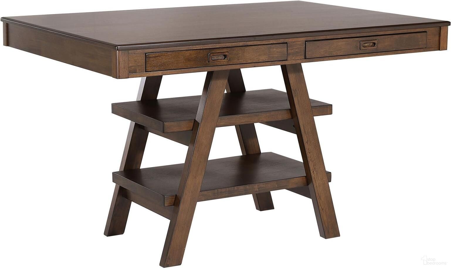 The appearance of Dewey 2-drawer Counter Height Table with Open Shelves Walnut designed by Coaster in the transitional interior design. This walnut piece of furniture  was selected by 1StopBedrooms from Dewey Collection to add a touch of cosiness and style into your home. Sku: 115208B1;115208B2. Table Base Style: Legs. Material: Wood. Table Top Shape: Rectangular. Size: 42" x 60".