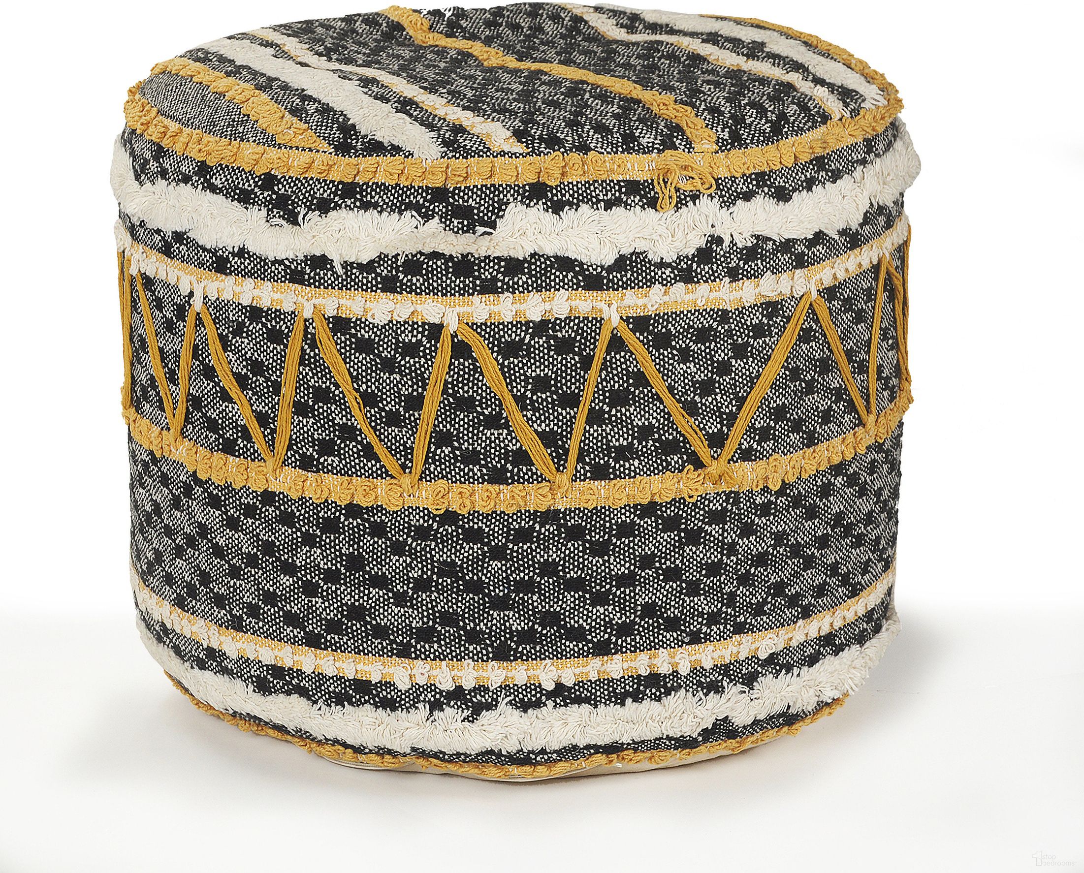 The appearance of Dexon Striped Hand-Woven All-Natural Cotton Ottoman Pouf In Black and Yellow designed by Rajani Home in the modern / contemporary interior design. This black/yellow piece of furniture was selected by 1StopBedrooms from Bova Collection to add a touch of cosiness and style into your home. Sku: 4C426808G49348. Material: Cotton.