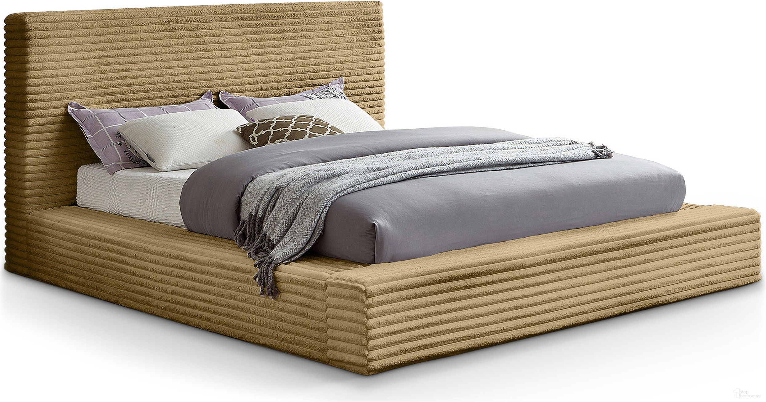 Dexter Corduroy Fabric Queen Bed In Camel