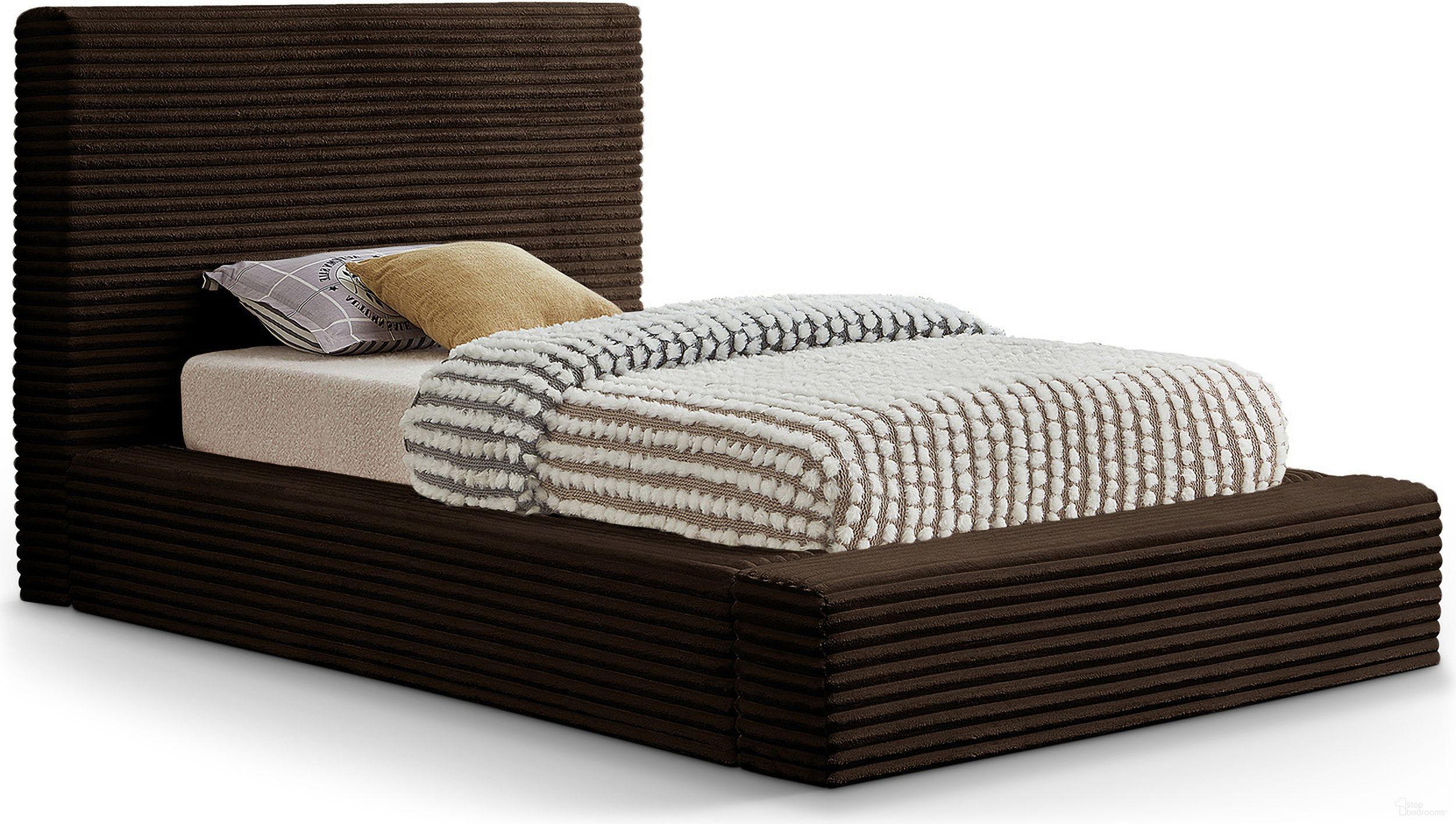 Dexter Corduroy Fabric Twin Bed In Brown