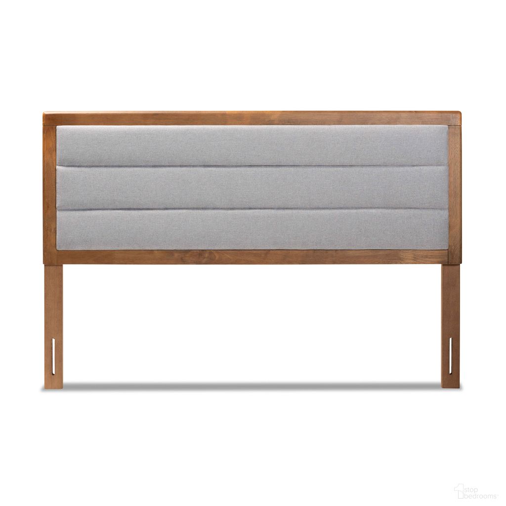 Dexter Fabric Upholstered Wood Full Headboard In Light Grey and Walnut