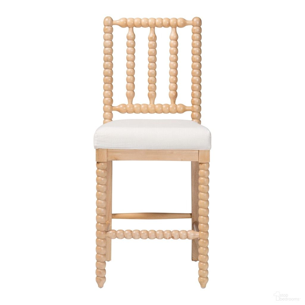 Deya Bobbin Counter Stool In Natural Brown and White