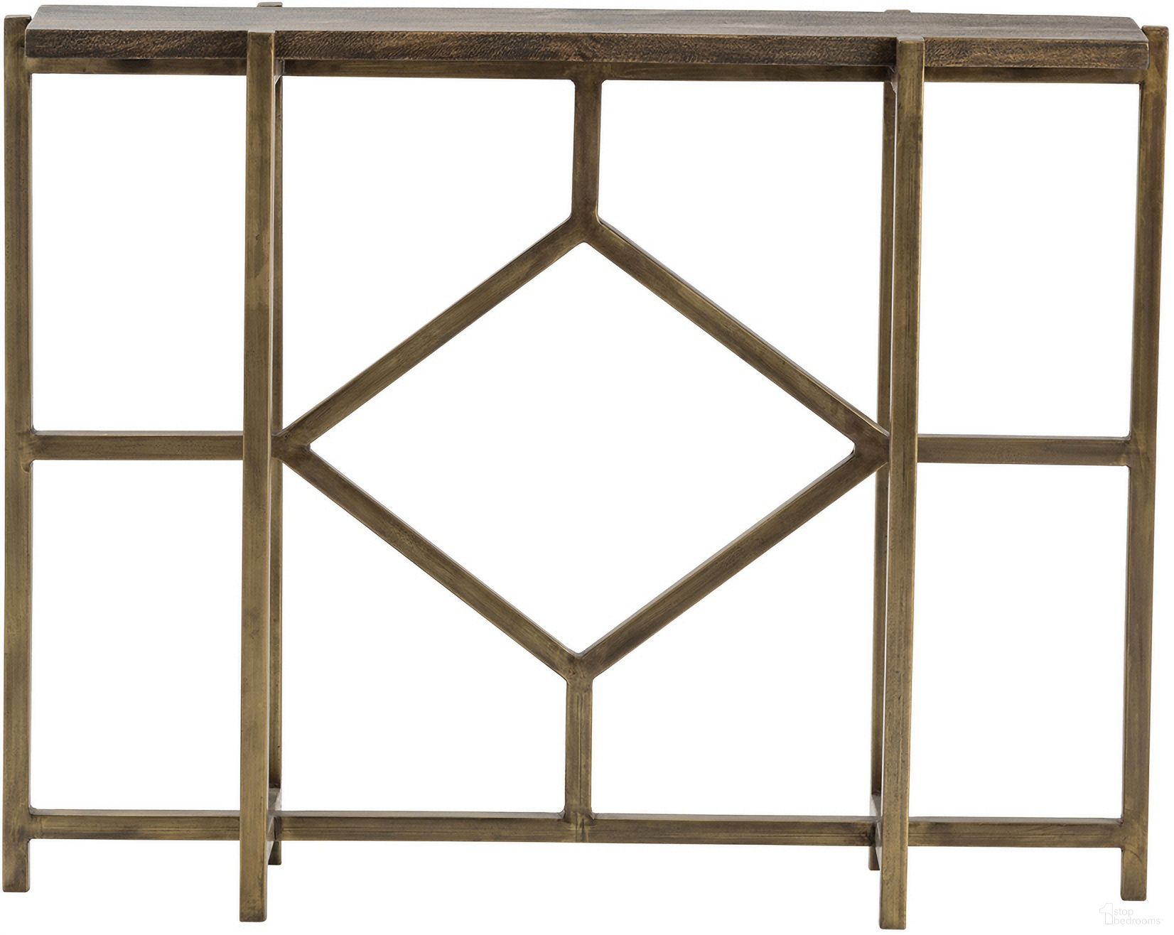 The appearance of Diamond Console Table In Gold and Brown designed by Crestview Collection in the transitional interior design. This gold/brown piece of furniture was selected by 1StopBedrooms from to add a touch of cosiness and style into your home. Sku: CVFNR672. Material: Solid Wood.
