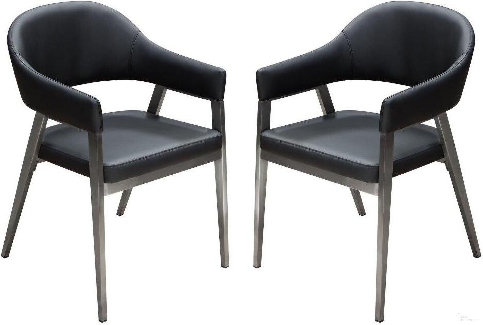 Adele Dining Chairs Set of 2 In Black Leatherette With Brushed Stainless Steel Leg
