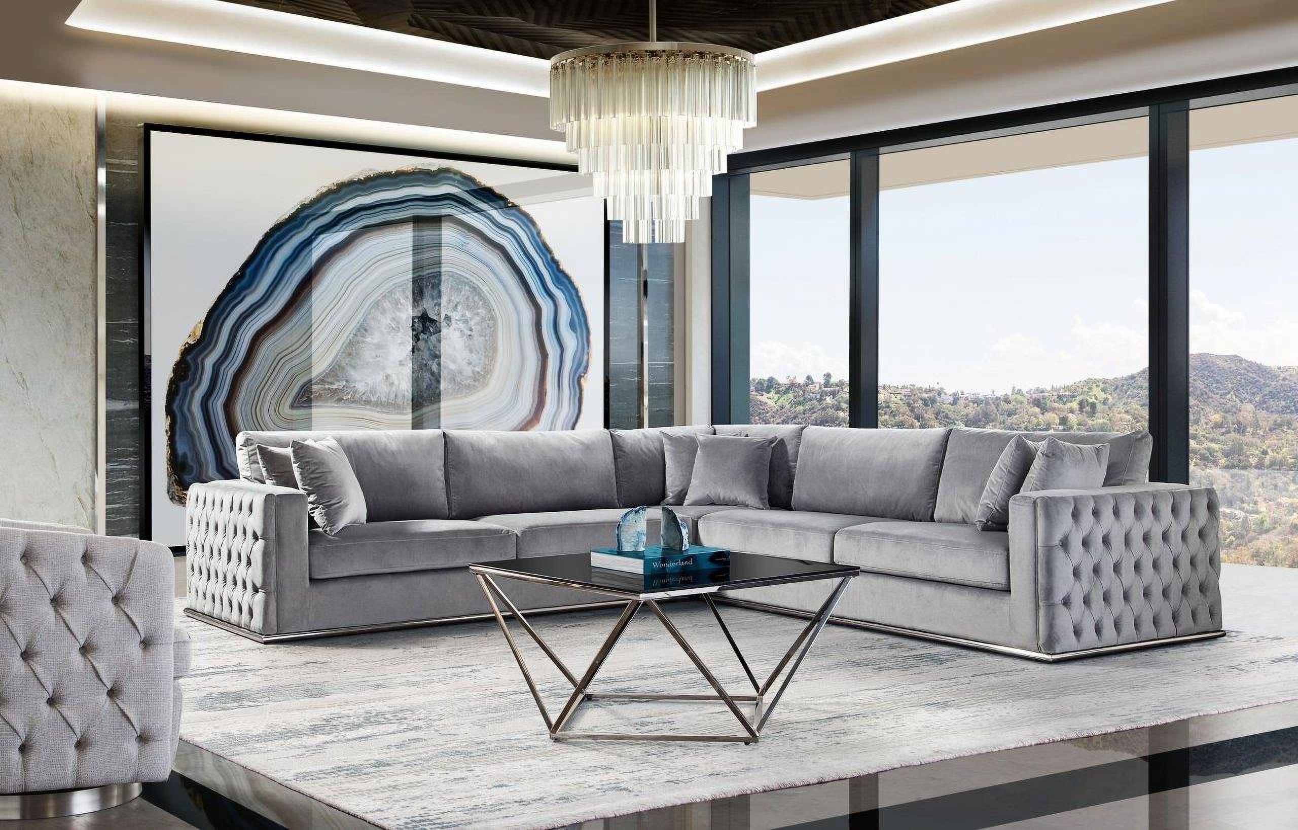 Diamond Sofa Envy Grey Velvet 3pc Sectional