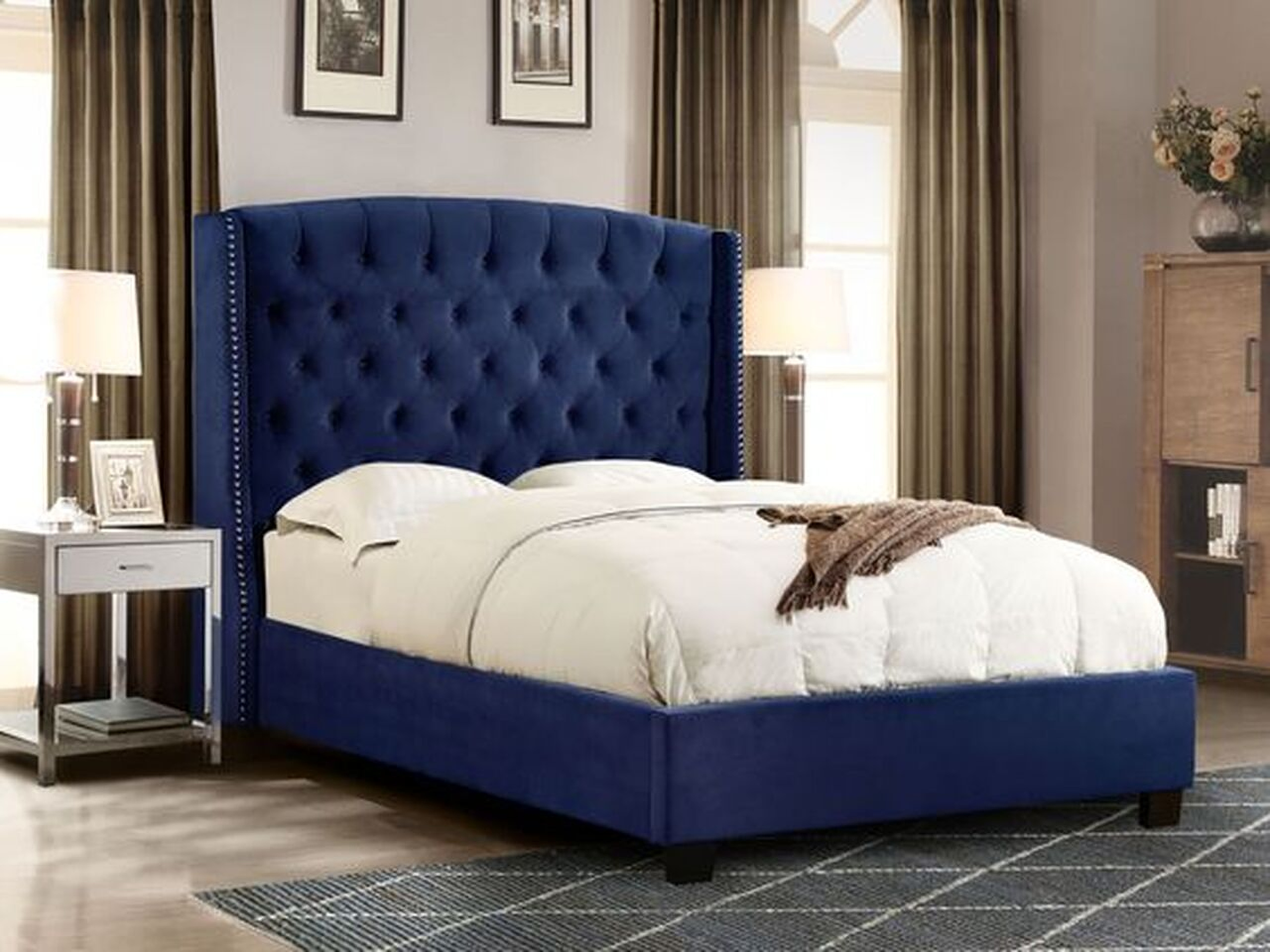 Royal blue outlet upholstered headboard