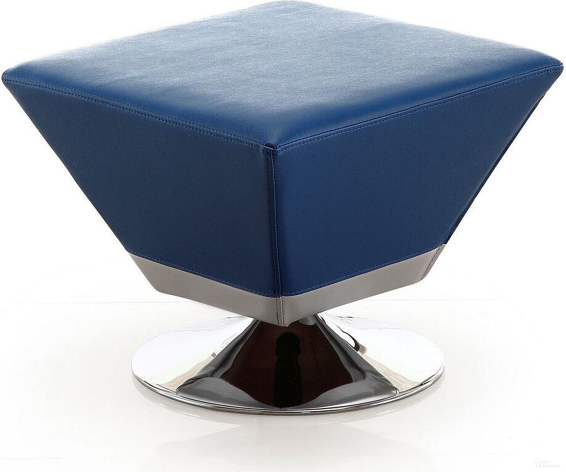 Diamond Swivel Ottoman in Blue and Polished Chrome