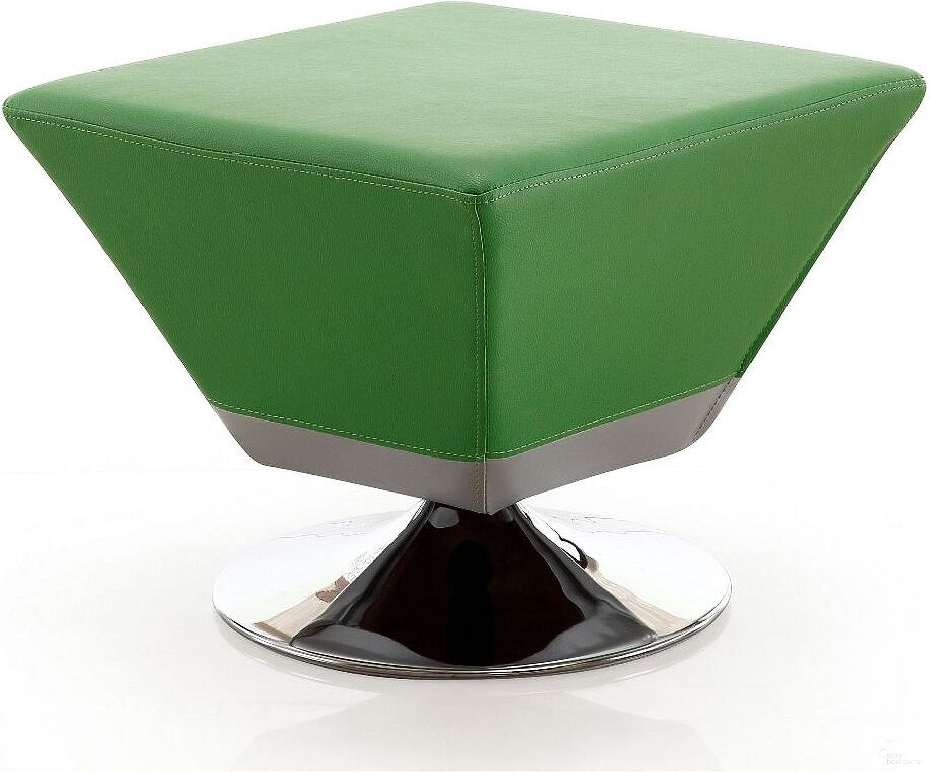Diamond Swivel Ottoman in Green and Polished Chrome