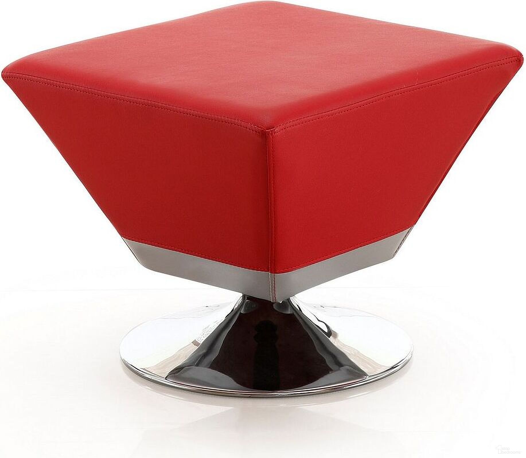 The appearance of Diamond Swivel Ottoman in Red and Polished Chrome designed by Manhattan Comfort in the modern / contemporary interior design. This red piece of furniture was selected by 1StopBedrooms from Diamond Collection to add a touch of cosiness and style into your home. Sku: OT002-RD. Material: Metal.