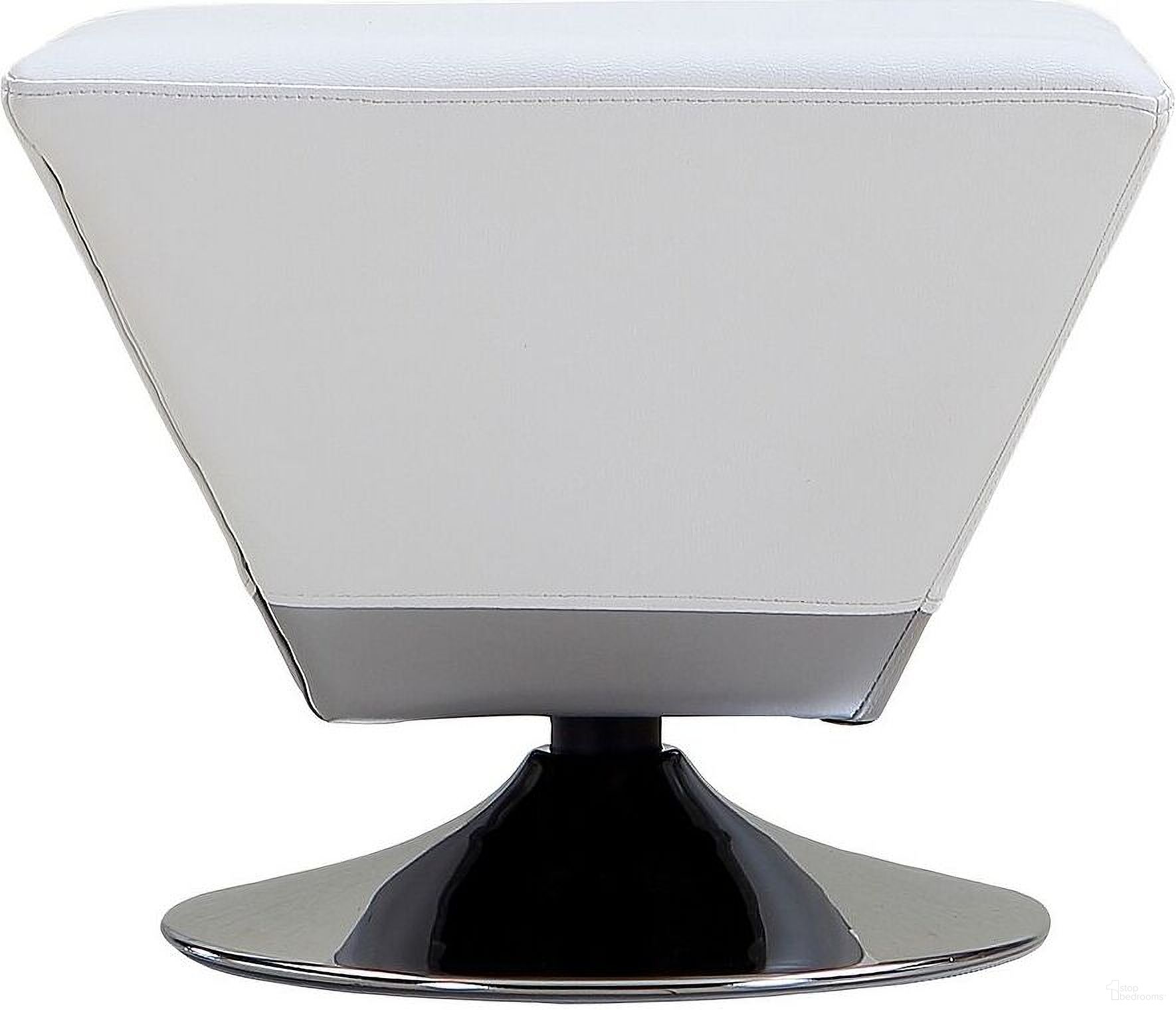 Diamond Swivel Ottoman in White and Polished Chrome