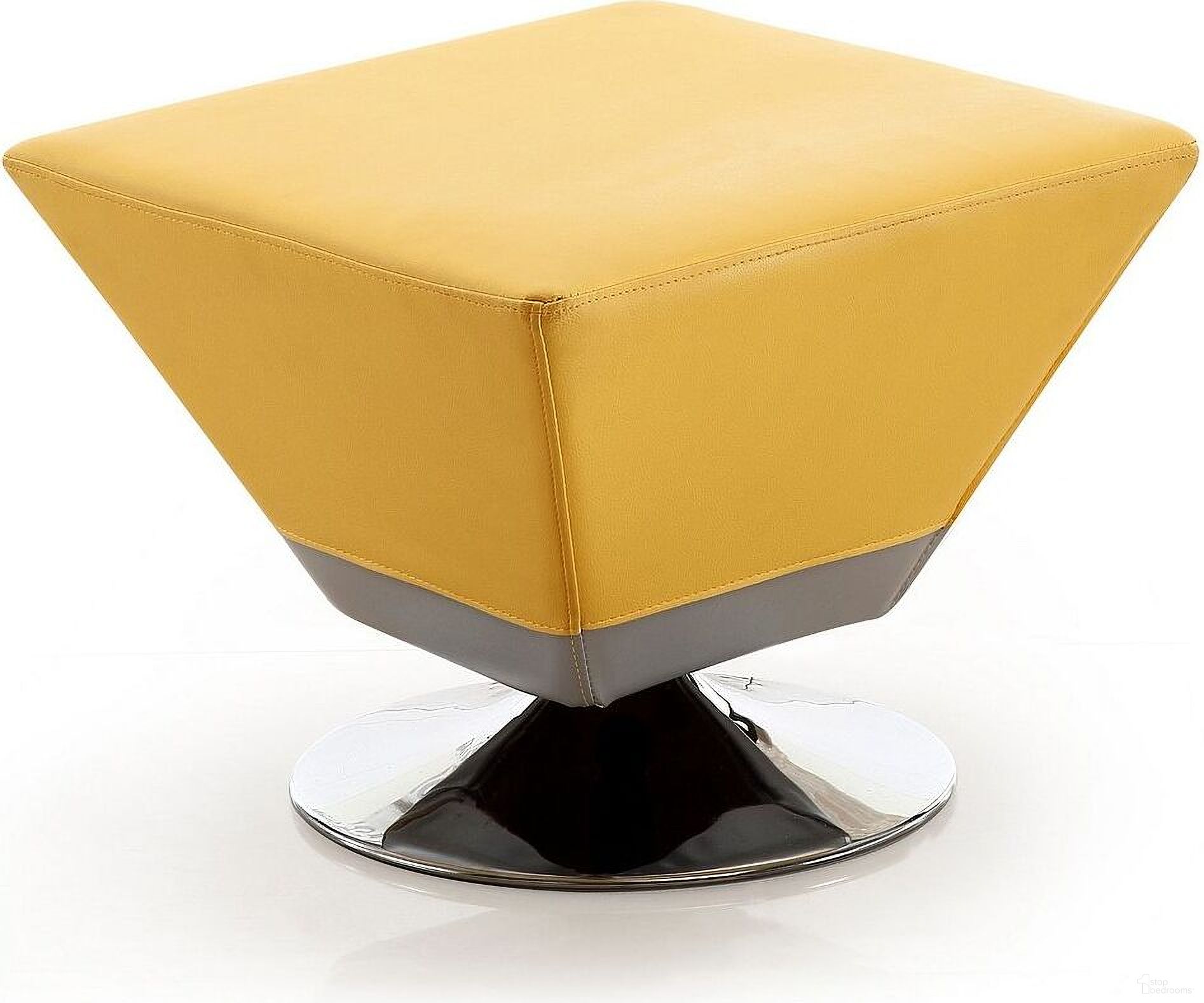 The appearance of Diamond Swivel Ottoman in Yellow and Polished Chrome designed by Manhattan Comfort in the modern / contemporary interior design. This yellow piece of furniture  was selected by 1StopBedrooms from Diamond Collection to add a touch of cosiness and style into your home. Sku: OT002-YL. Material: Metal.