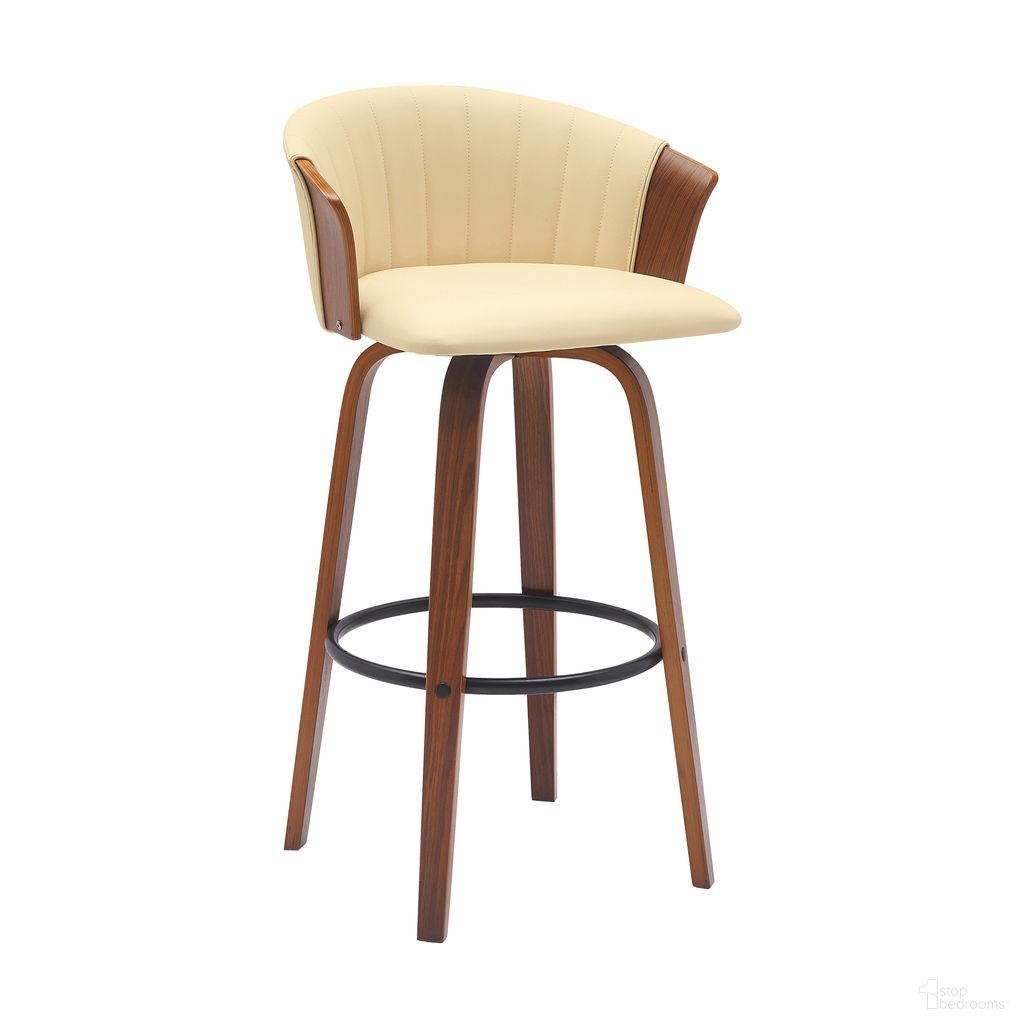 Diana 30 Inch Swivel Bar Stool In Cream and Walnut