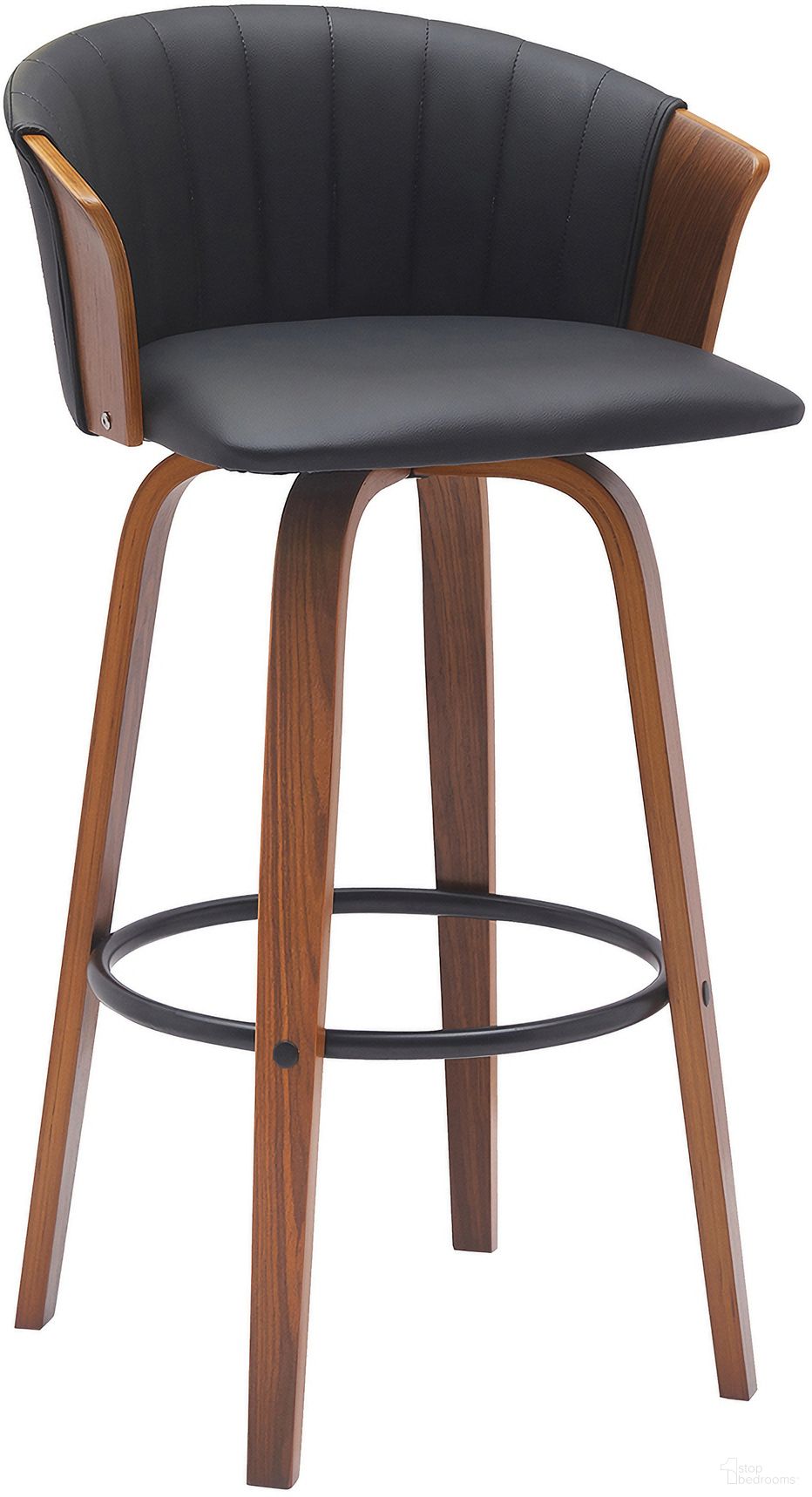 The appearance of Diana 30 Inch Swivel Walnut Wood Bar Stool In Black Faux Leather designed by Armen Living in the modern / contemporary interior design. This black piece of furniture  was selected by 1StopBedrooms from Diana Collection to add a touch of cosiness and style into your home. Sku: LCDIBAWABLK30. Material: Faux Leather.