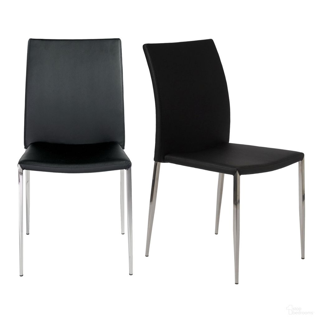The appearance of Diana Stacking Side Chair Set of 2 In Black designed by Euro Style in the modern / contemporary interior design. This black piece of furniture was selected by 1StopBedrooms from Diana Collection to add a touch of cosiness and style into your home. Sku: 02348BLK-MP2. Material: Leather. Chair Type: Side Chair.