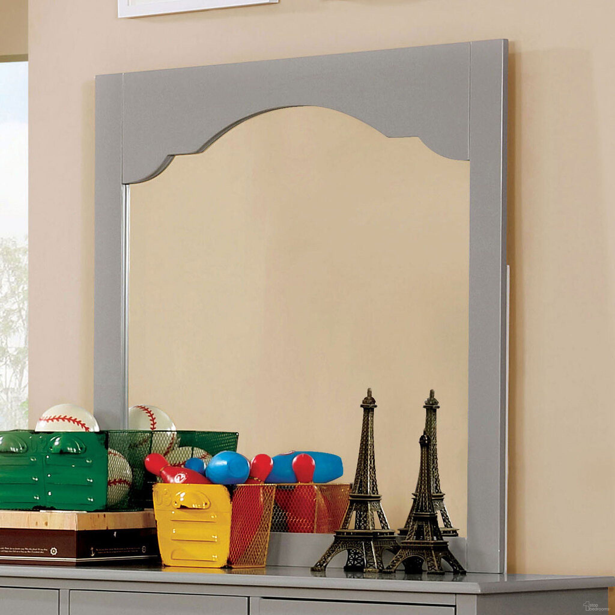 The appearance of Diane Mirror In Gray designed by Furniture of America in the transitional interior design. This gray piece of furniture was selected by 1StopBedrooms from Diane Collection to add a touch of cosiness and style into your home. Sku: CM7158GY-M-VN. Material: Wood.