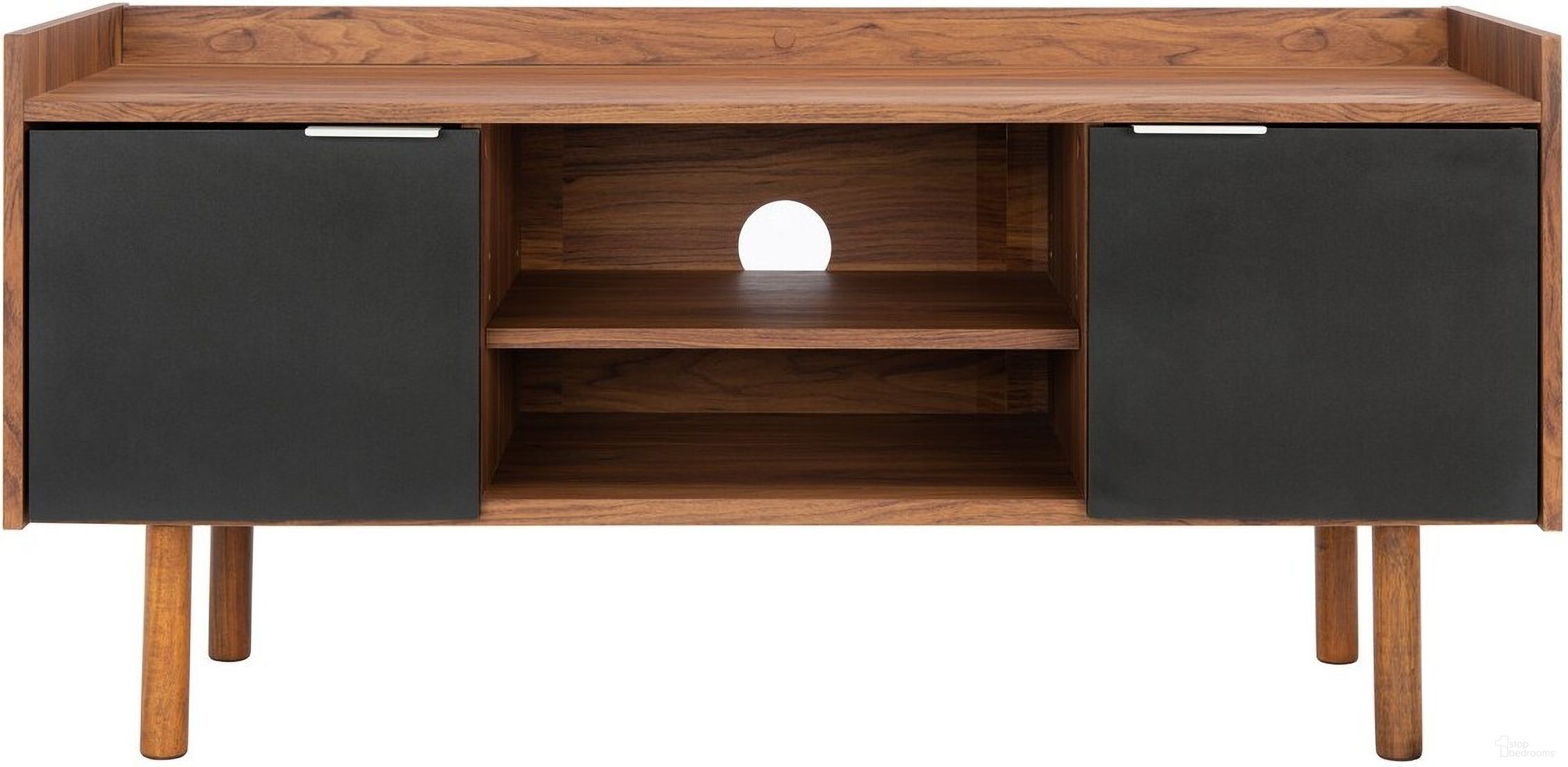 Diara 2 Shelf 2 Door Media Stand in Walnut and Black