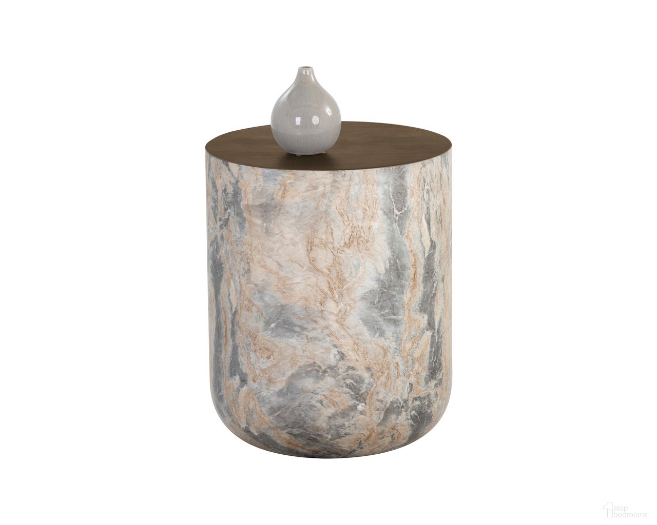 Diaz Marble Look End Table In Antique Brass