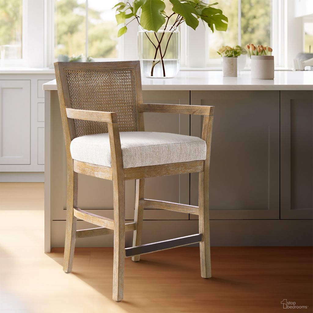 The appearance of Diedra Cane Back Counter Stool In Cream and Reclaimed Natural designed by Olliix in the transitional interior design. This cream/reclaimed natural piece of furniture was selected by 1StopBedrooms from Diedra Collection to add a touch of cosiness and style into your home. Sku: MP104-1239. Material: Polyester.
