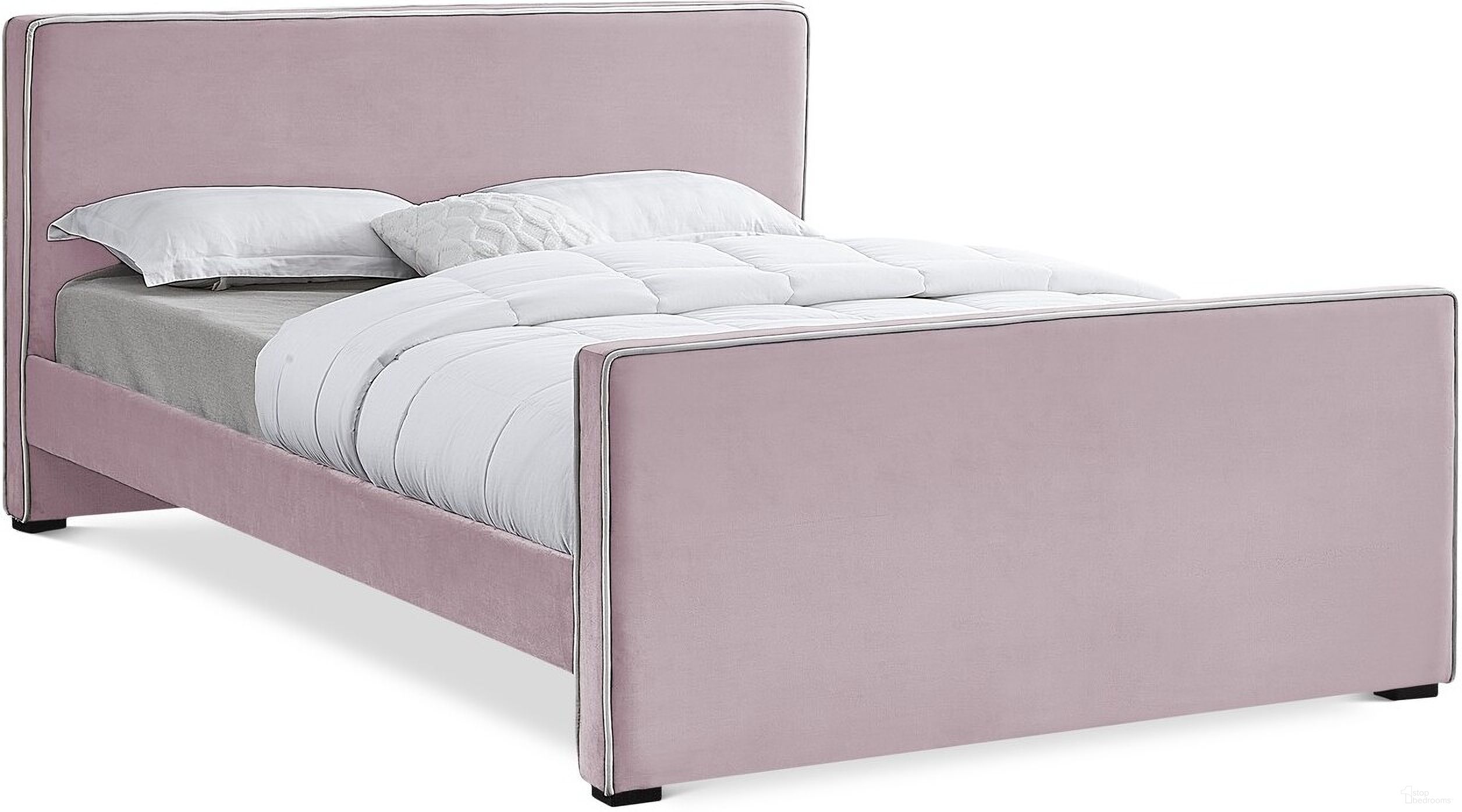 The appearance of Dillard Velvet Full Bed In Pink designed by Meridian in the modern / contemporary interior design. This pink piece of furniture  was selected by 1StopBedrooms from Dillard Collection to add a touch of cosiness and style into your home. Sku: DillardPink-F Box 1/2 (Headboard / Footboard / Slats);DillardPink-F Box 2/2 (Siderails / Legs). Bed Type: Panel Bed. Bed Size: Full. Material: Velvet.