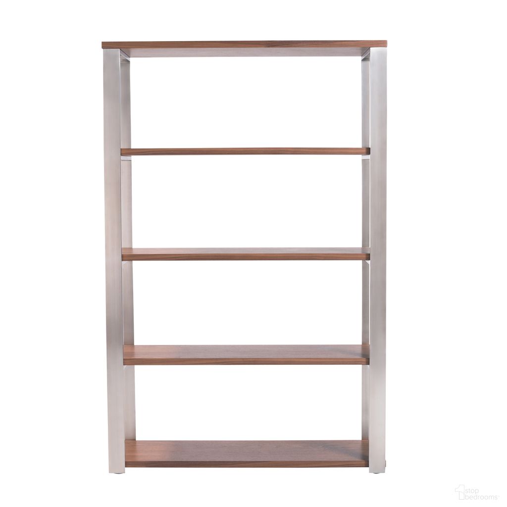 The appearance of Dillon 40 Inch Shelving Unit In American Walnut and Brushed Stainless Steel designed by Euro Style in the modern / contemporary interior design. This american walnut/brushed stainless steel piece of furniture was selected by 1StopBedrooms from Dillon Collection to add a touch of cosiness and style into your home. Sku: 09847WAL-A;09847SS-B. Material: MDF.